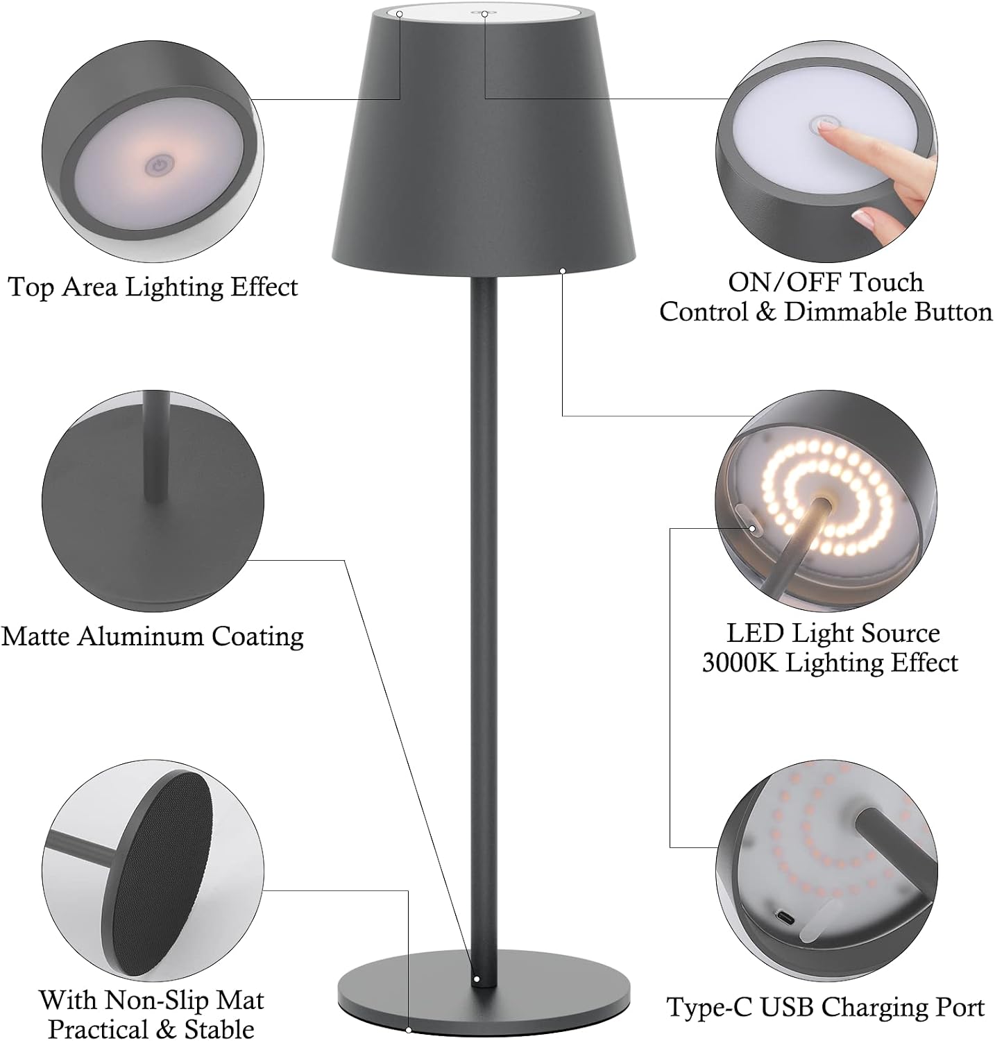 Detalle 2 de Klighten Lampe de Table LED Dimmable 4400 mAh