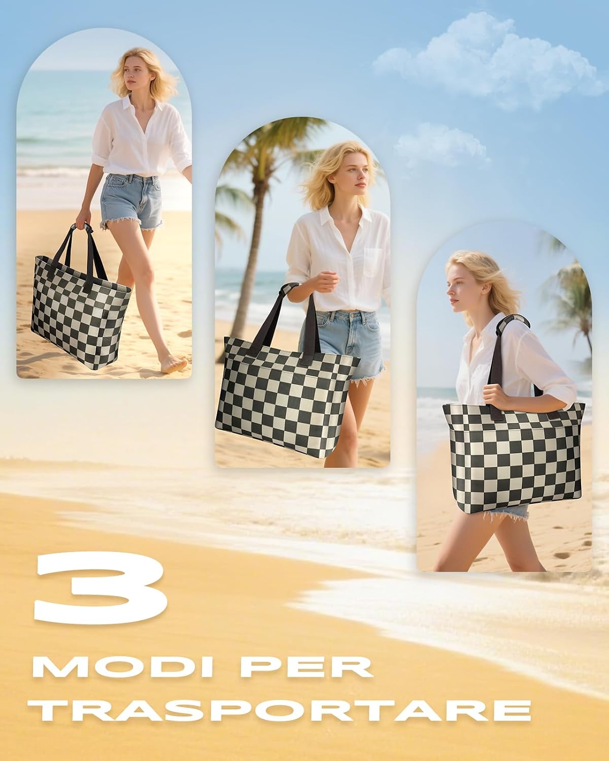 Detalle de EOIWUY Borsa Mare Donna Grande 35L: borsa spiaggia impermeabile, antiscivolo e pieghevole, XXL con scomparto bagnato