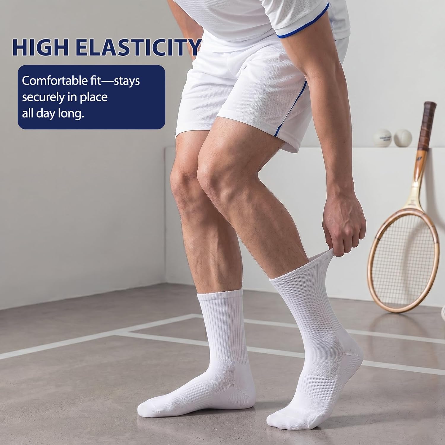 Detalle 2 de VoJoPi Men's Cushioned Crew Cotton Socks, 5 Pairs with Terry-Loop Footbeds