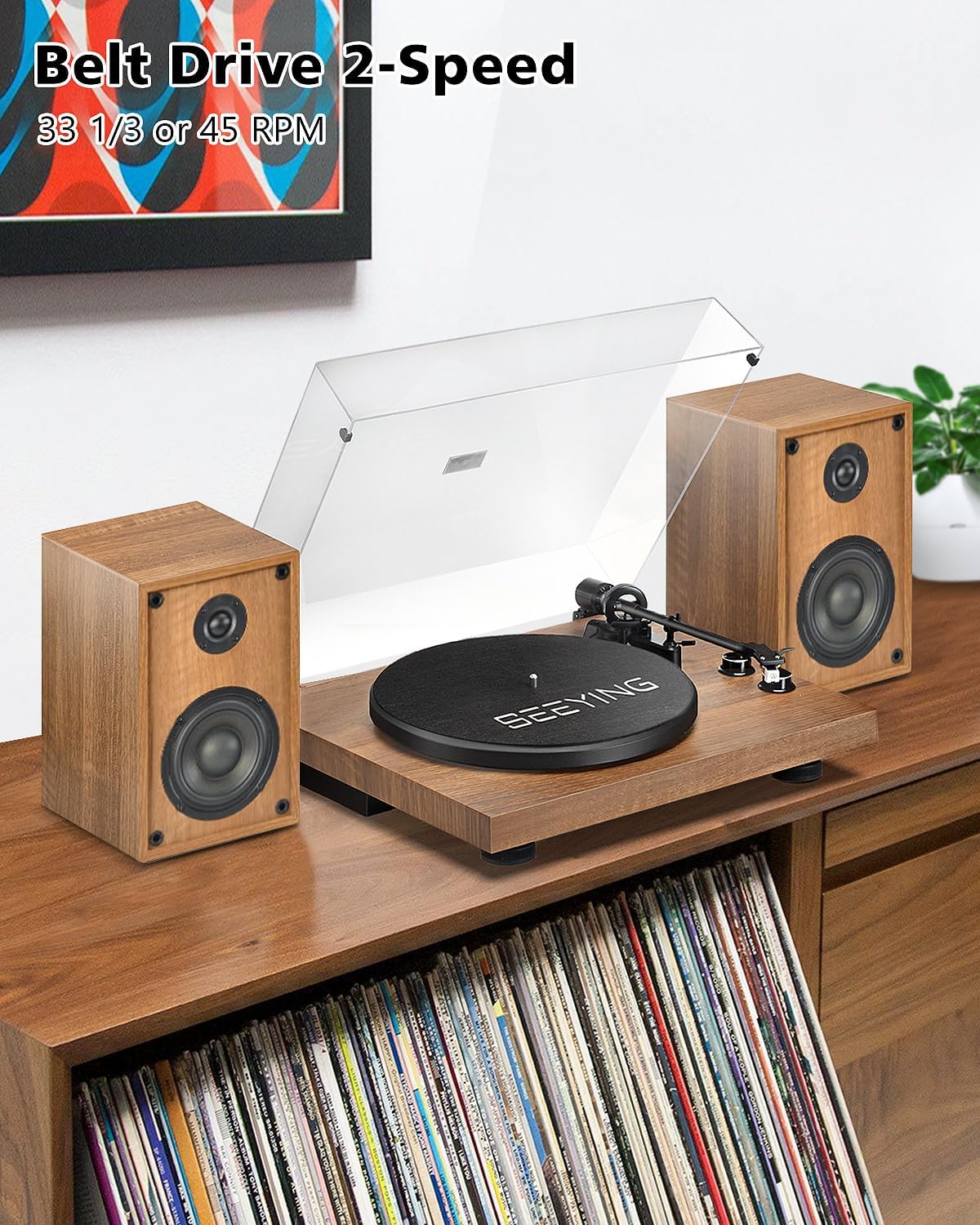 Thumbnail 5 de Bluetooth Vinyl Record Player with 36W Stereo Bookshelf Speakers, USB Recording & Auto Stop