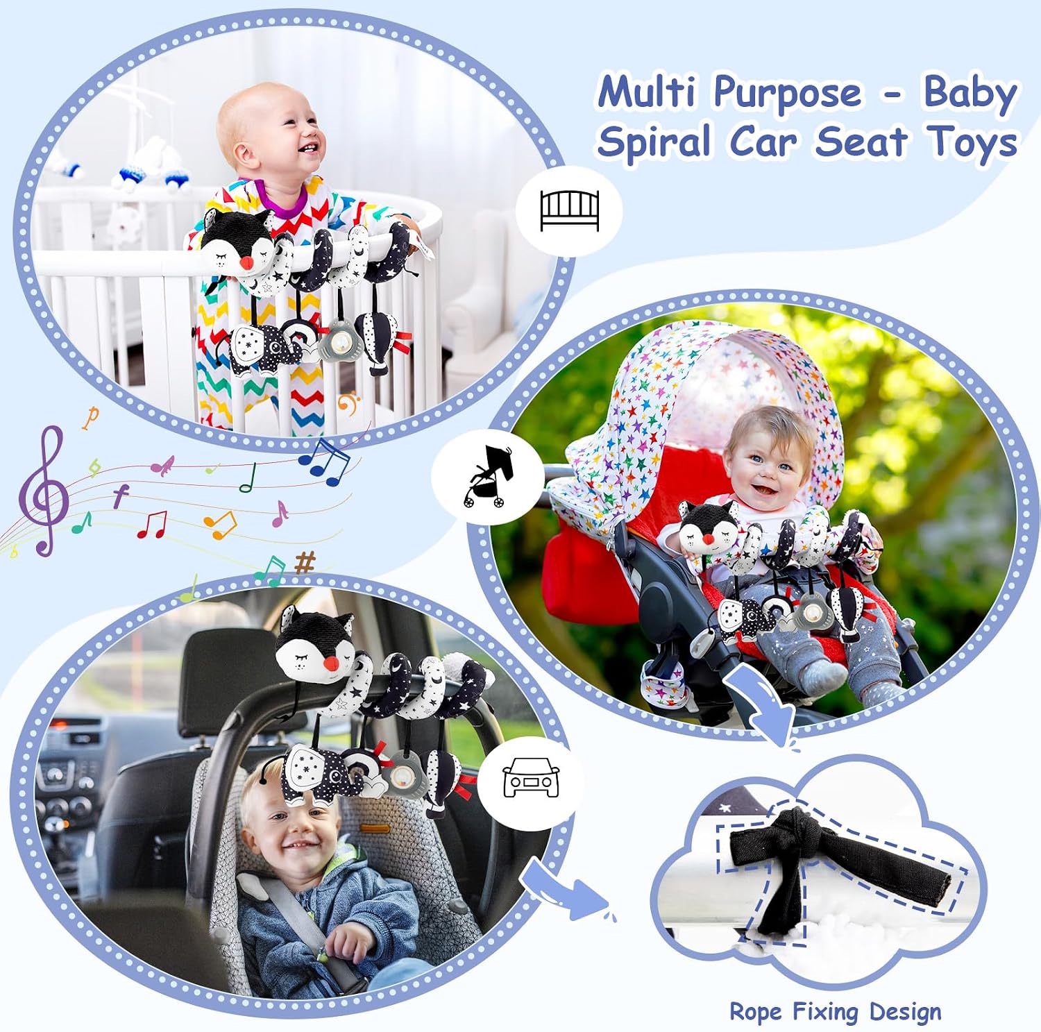 Thumbnail 3 de Funsland Spiral Pram Toys – black & white fox musical hanging toy for babies (0–6 months)