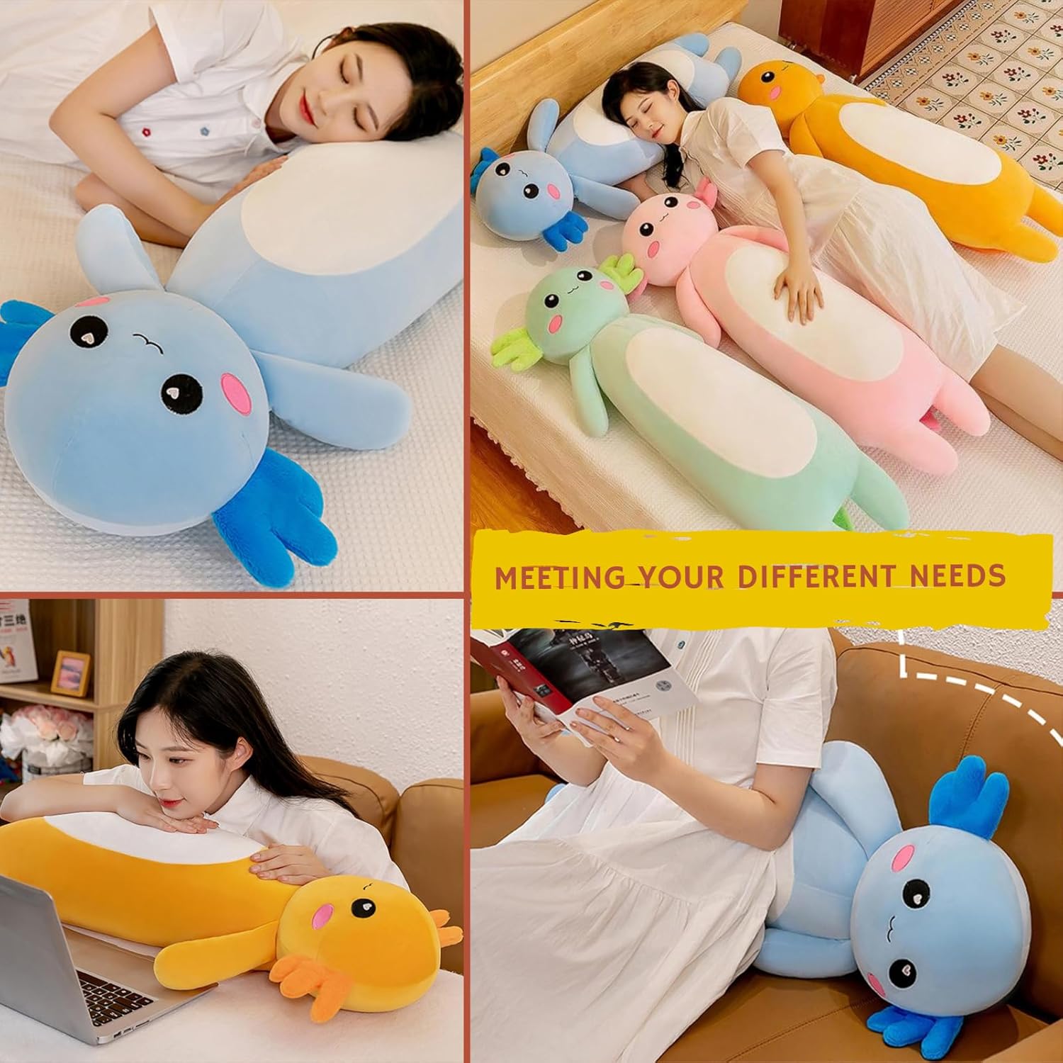 Detalle de Aiuidun Long Axolotl Plush Pillow (80cm, Green) – Soft, Multipurpose Axolotl Toy