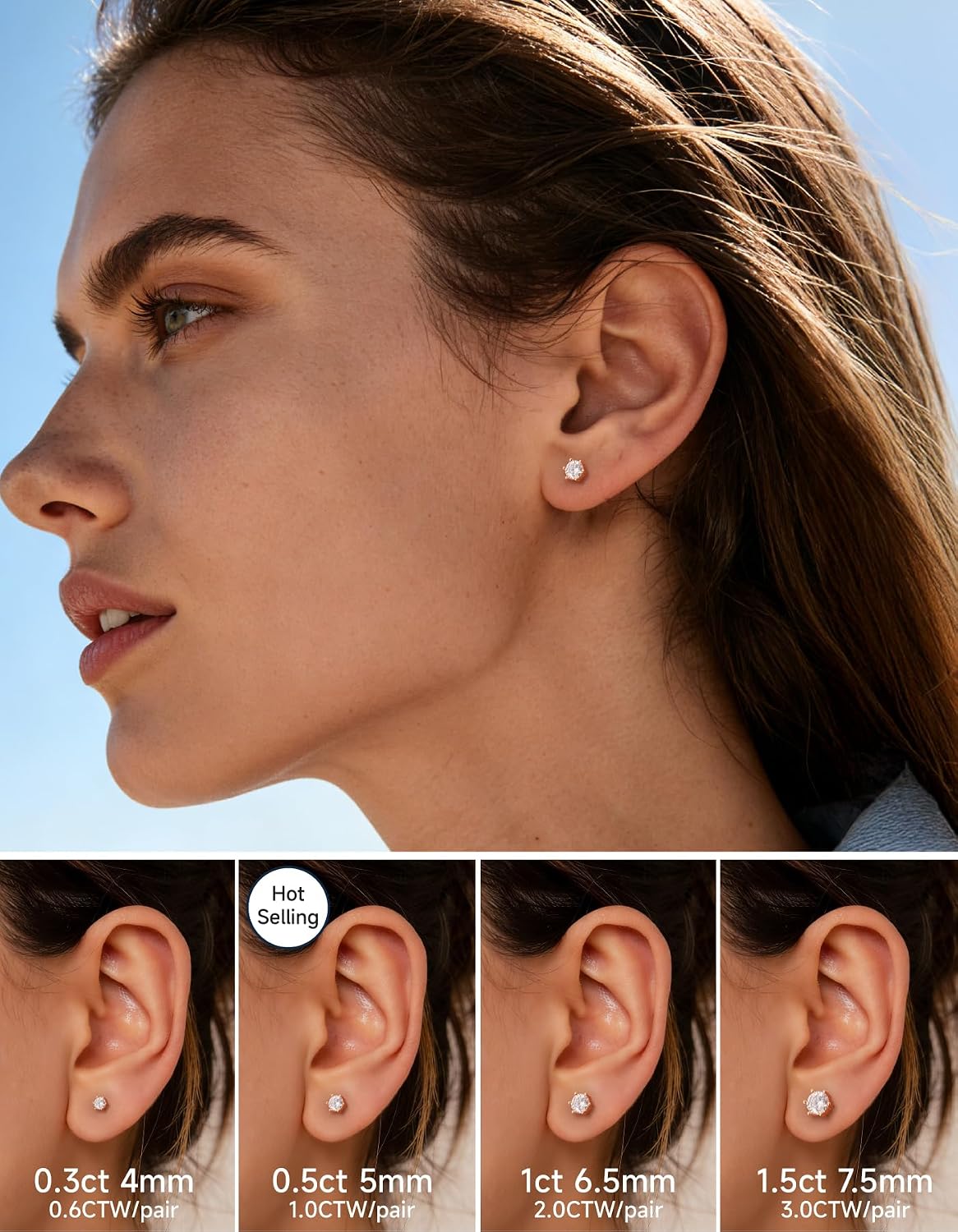 Detalle de MomentWish Orecchini Moissanite 1 ct per pezzo