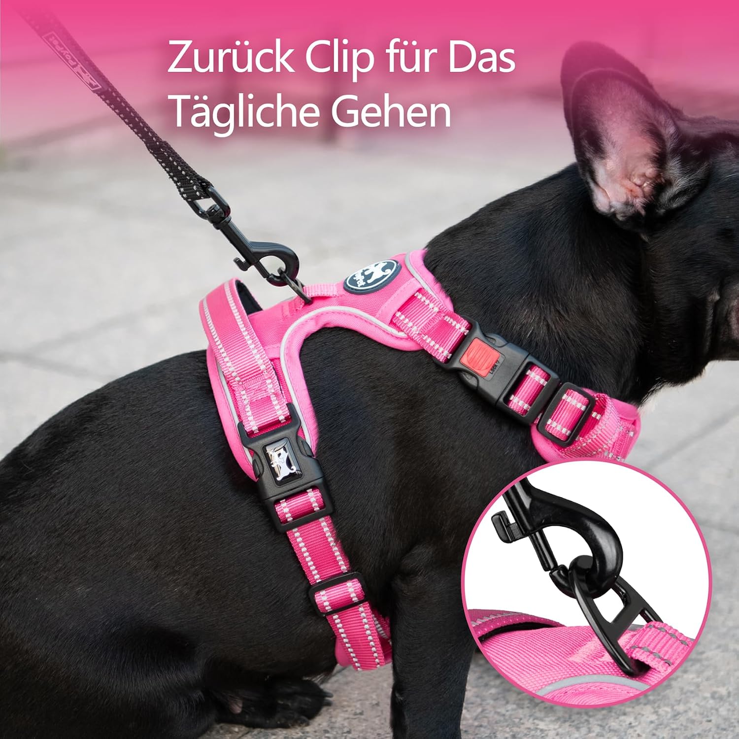 Detalle de PoyPet Hundegeschirr ohne Zug mit reflektierenden Elementen, weich gepolsterte Weste und Steuergriff – für große Hunde (Rosa, XL)
