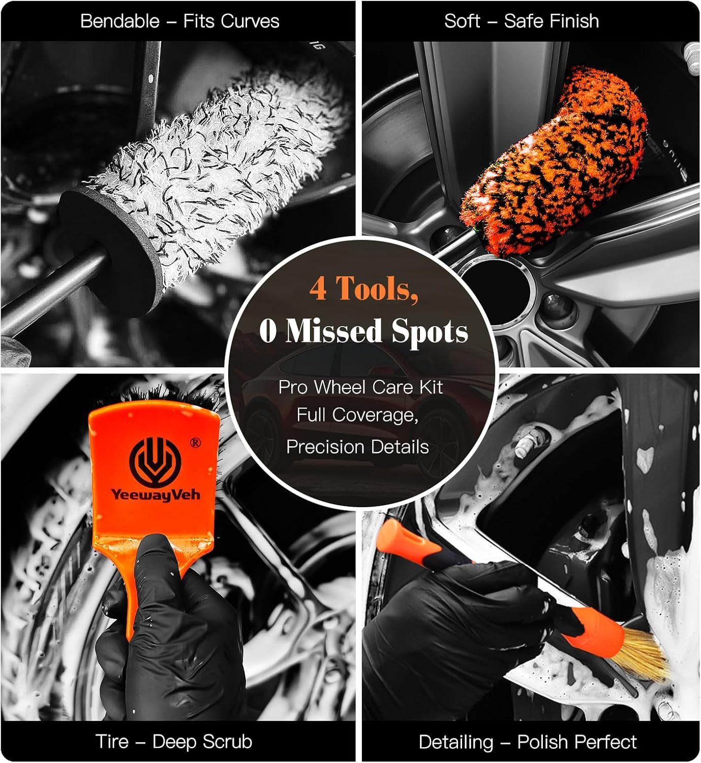Detalle 2 de YeewayVeh Alloy Wheel Brush Kit 4pcs 🧽