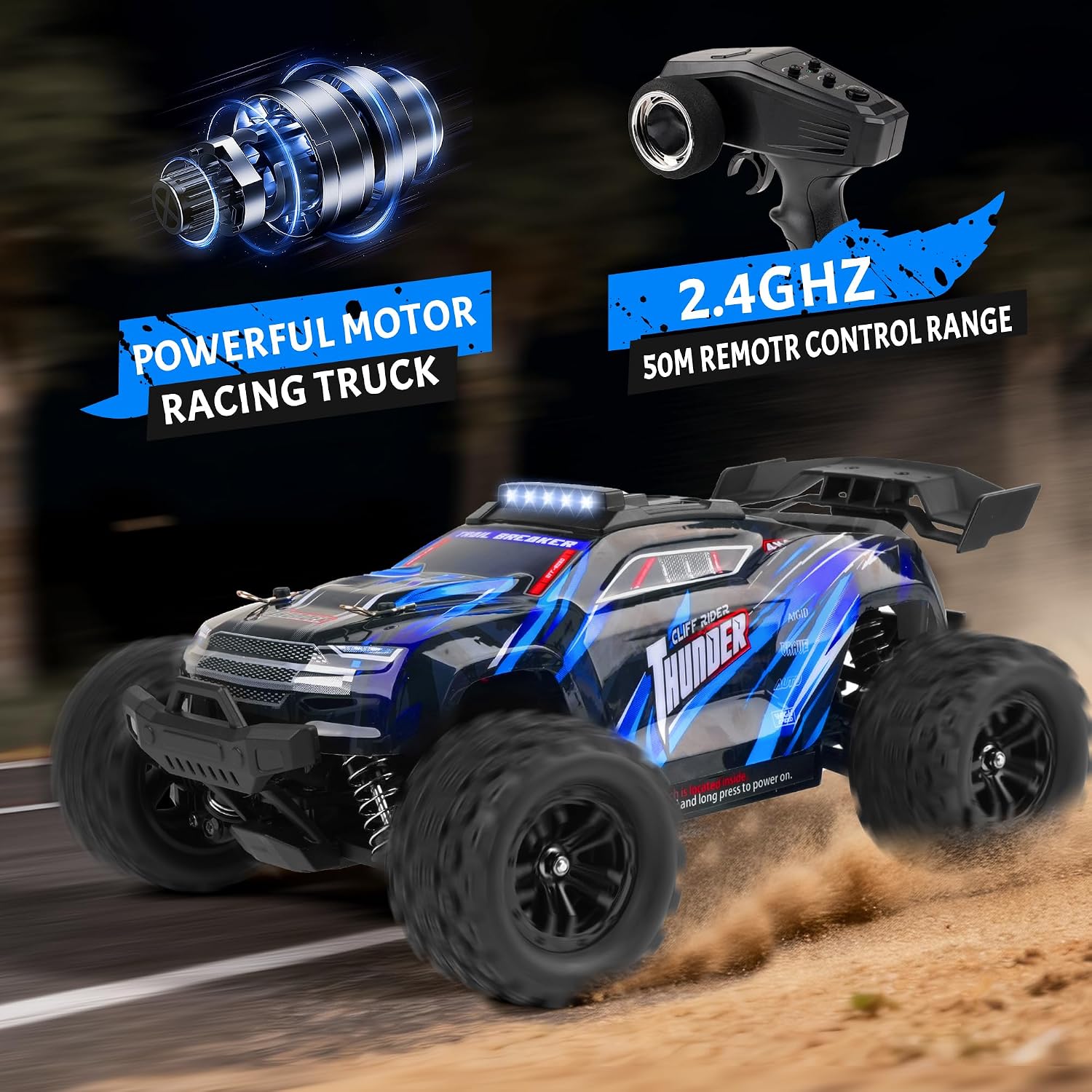Detalle de BAZADER Ferngesteuertes Auto 1:18 – 4x4 All-Terrain RC Truck mit 40 km/h, IPX4, zwei Akkus
