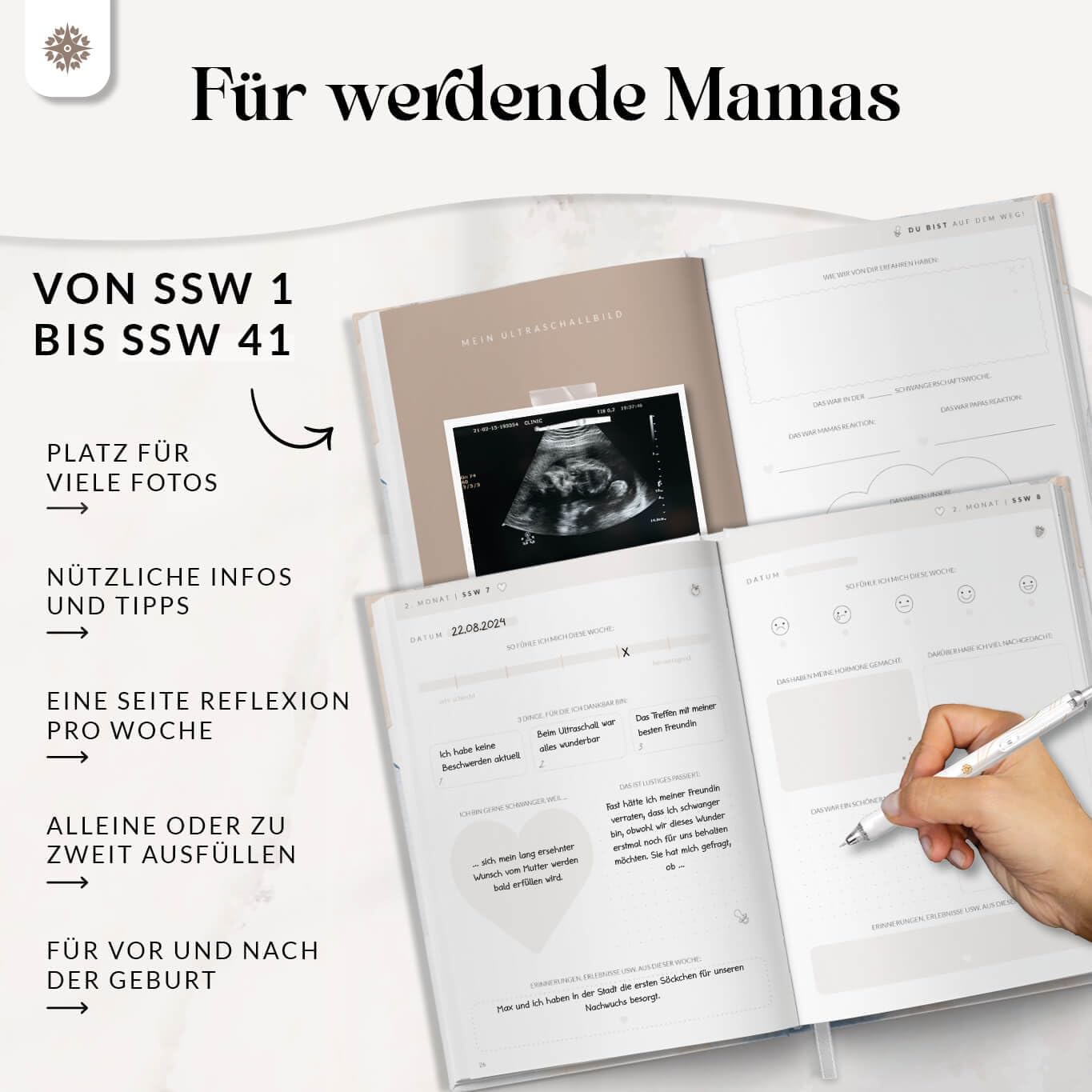 Detalle 2 de Schwangerschaftstagebuch WUNDER A5 mit 128 Seiten