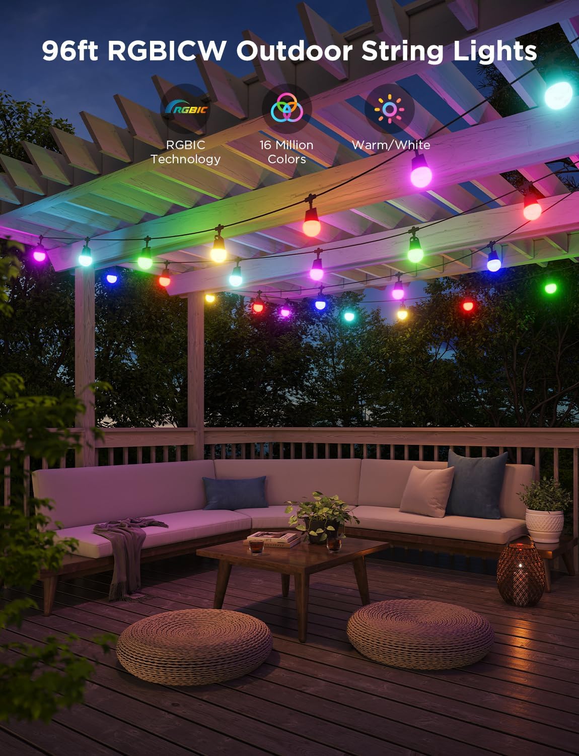 Thumbnail 1 de Govee Outdoor Smart String Lights 2 (30m) — dimmable RGBICW outdoor lights with Alexa & Google Assistant