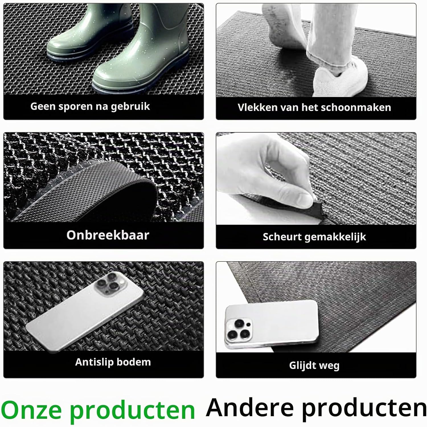 Detalle 2 de Nicoman deurmat voor buiten 43 x 76 cm, zwart, antislip