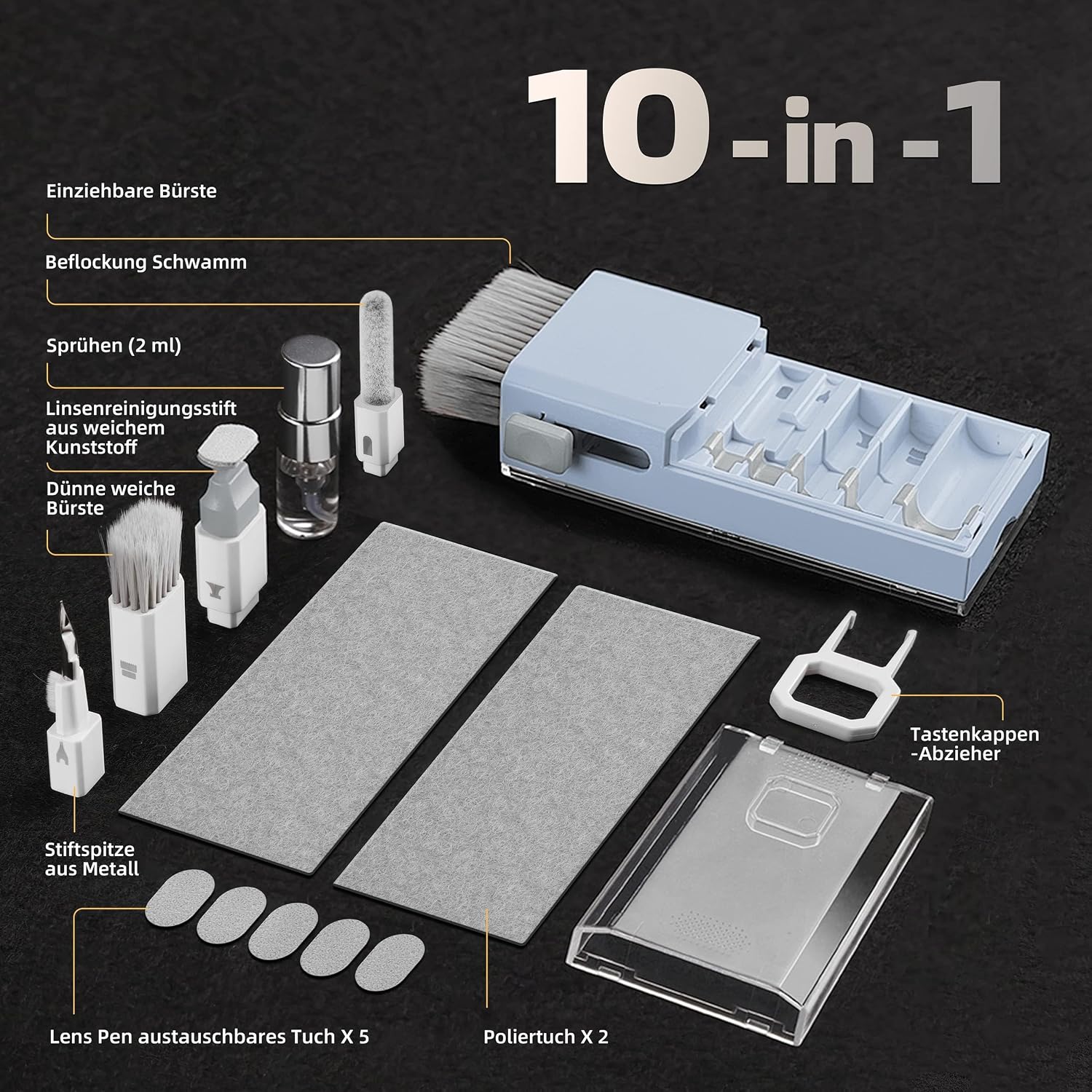 Detalle de Ordilend Tastatur Reinigungsset – 10-in-1 Komplettlösung für Laptop, MacBook und Tablet