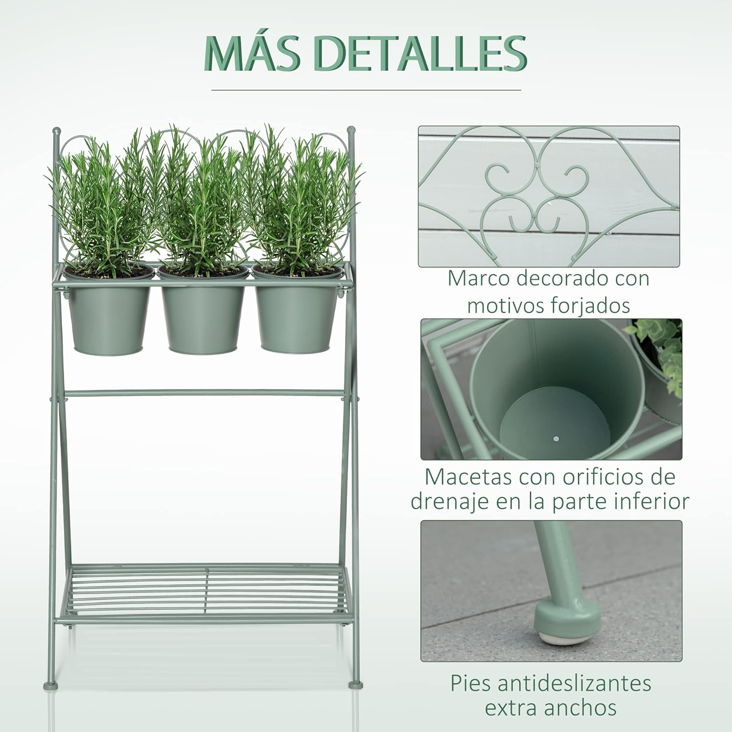 Thumbnail 6 de Outsunny Soporte Plegable para Plantas con 3 Macetas