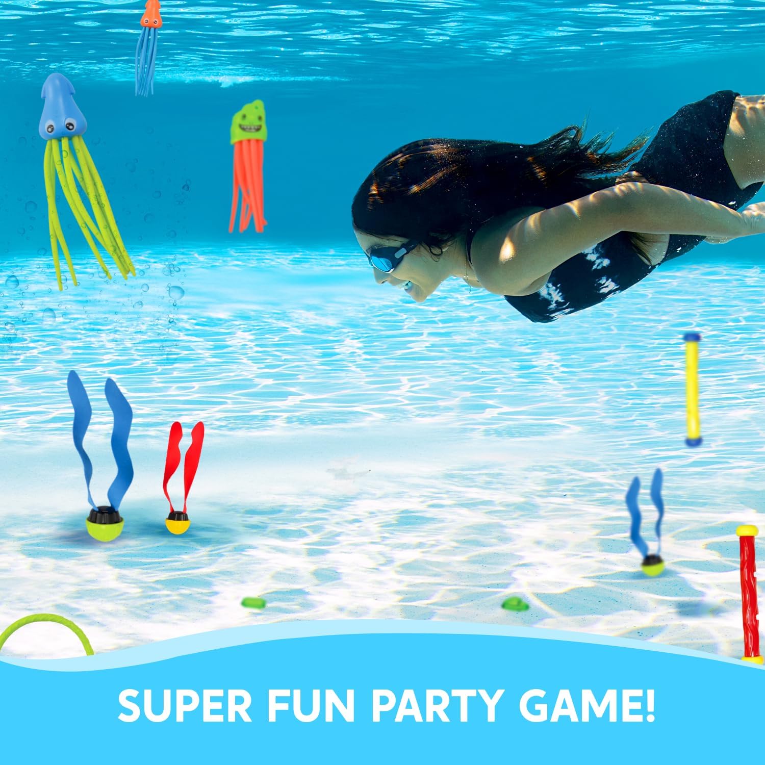 Detalle de JO YIN 30 Pcs Diving Pool Toys Set with Storage Bag – For Kids
