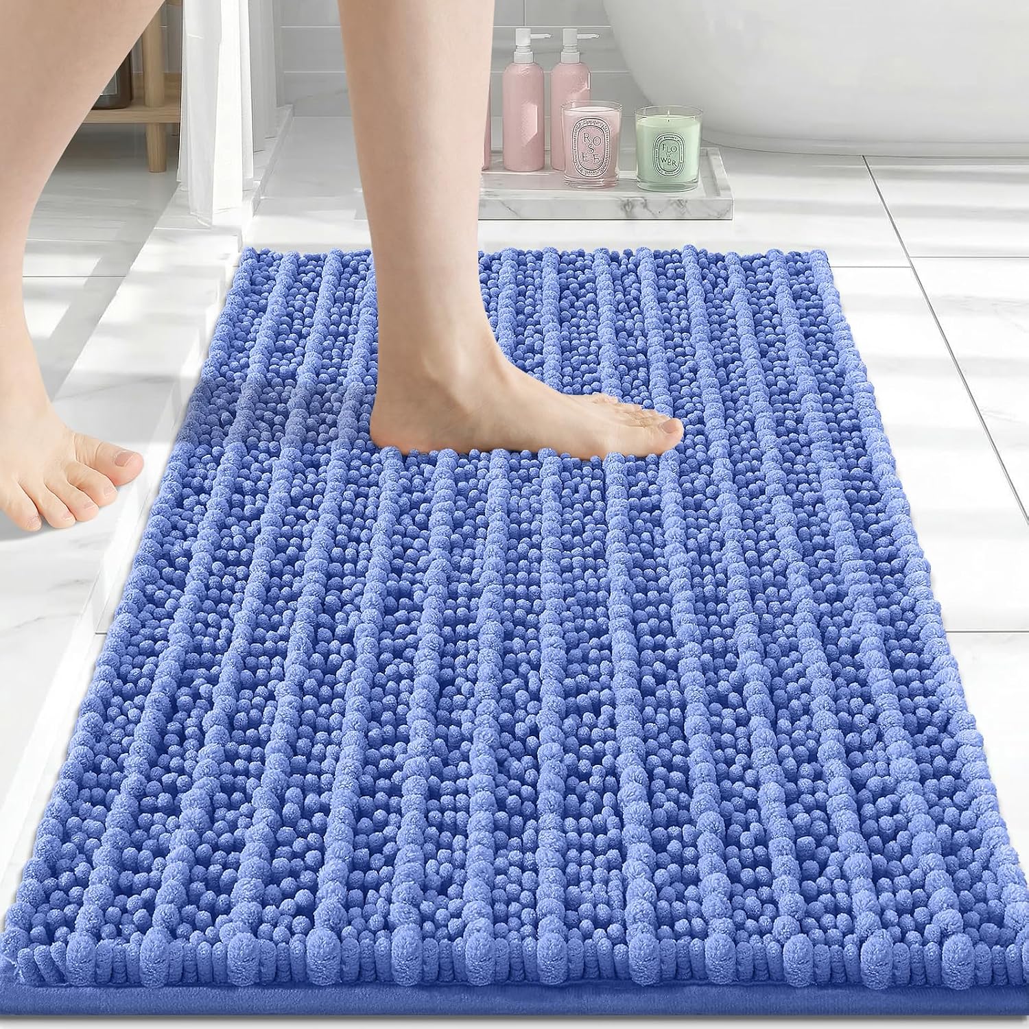 Detalle de Arotive Luxury Chenille Bath Rug 30x20 in Cornflower Blue