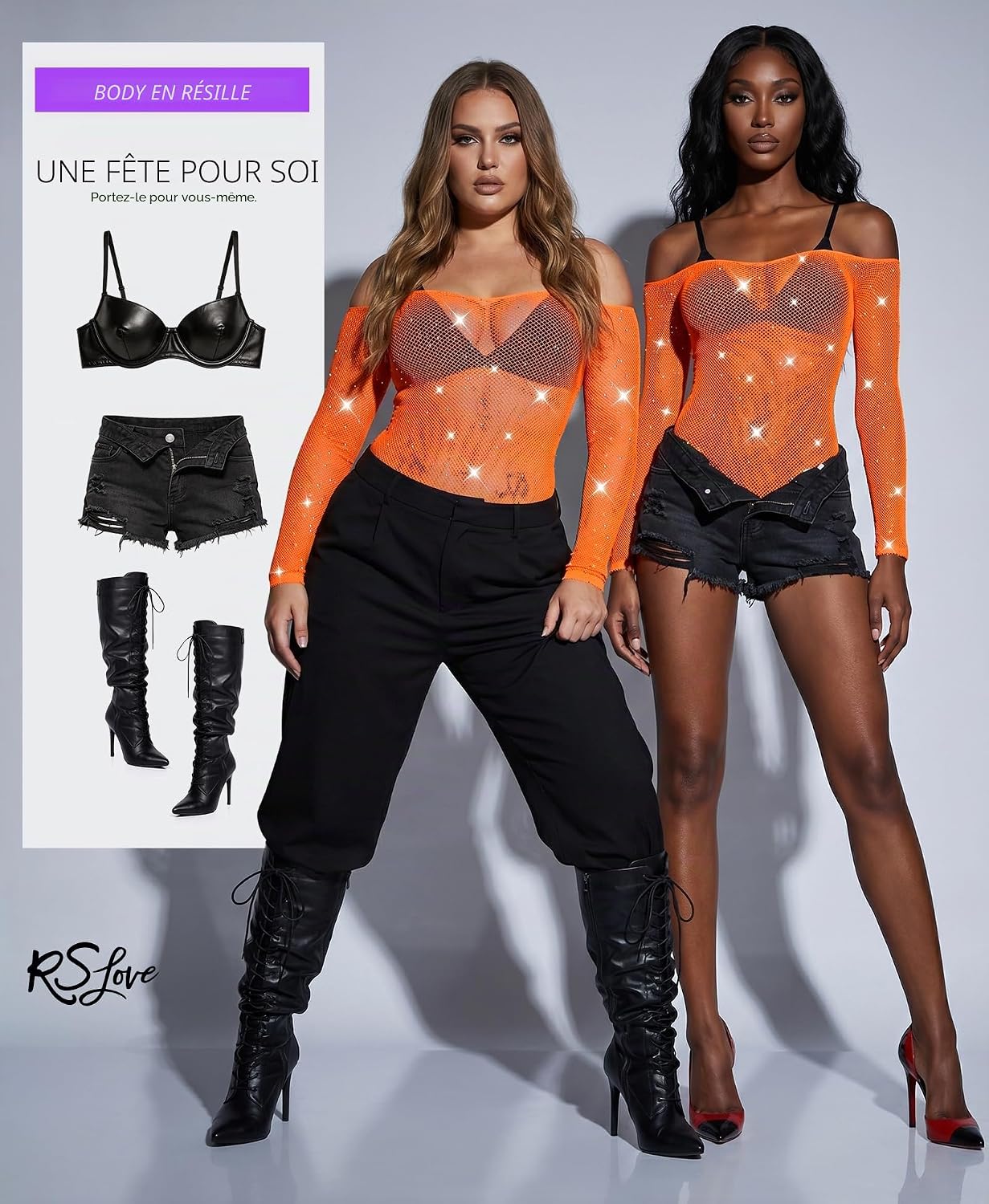 Detalle de RSLOVE Body Résille à Strass - Teddy Sexy en Maille Pour Femme