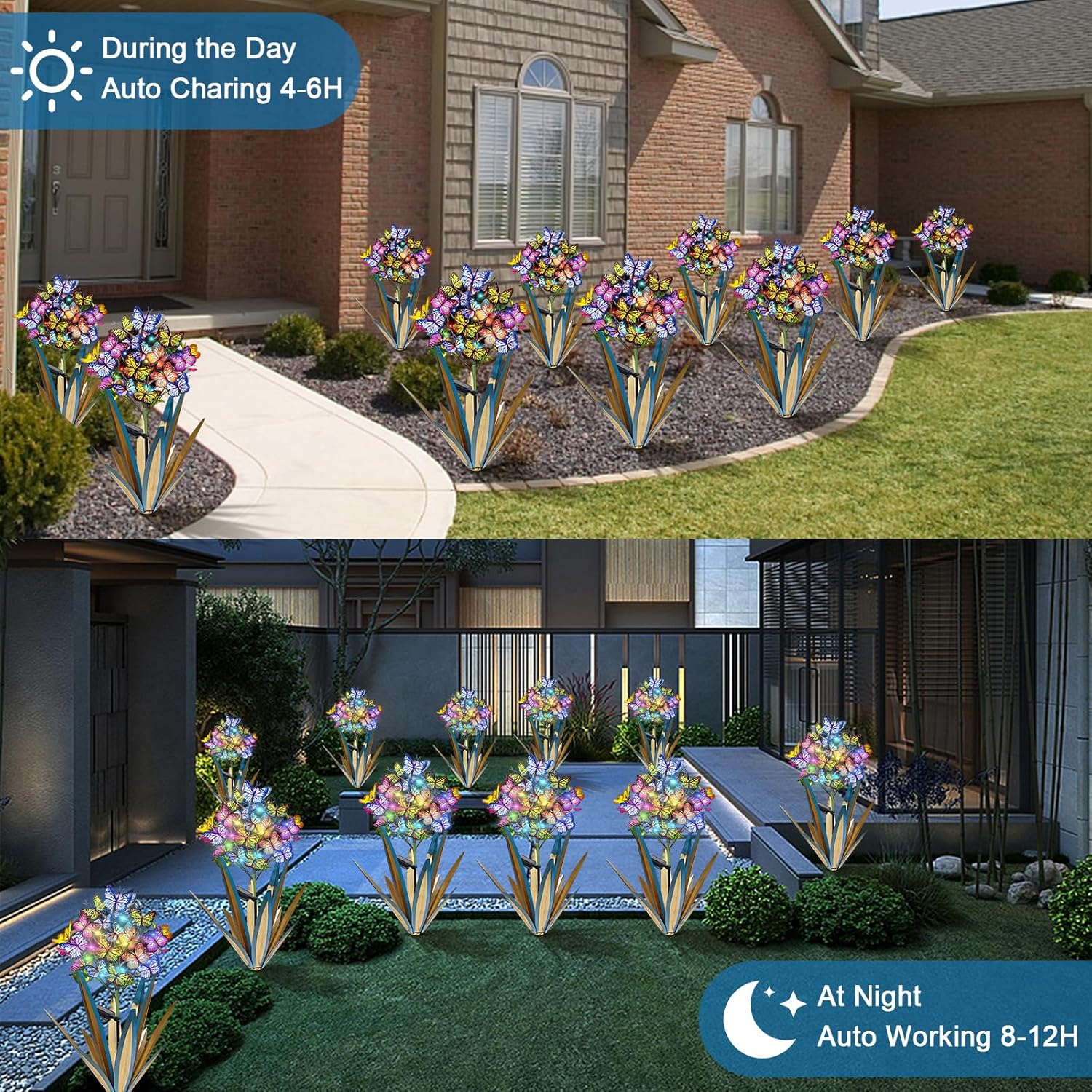 Detalle de Homight Solar Metal Agave Butterfly Flower Stick Garden Sculpture (2-Pack, Red)