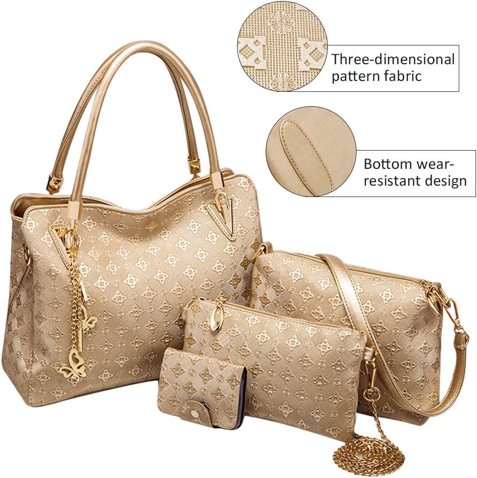 Detalle de Pahajim 4-Piece Handbag Set for Women – PU Leather Top-Handle, Shoulder Bag, Clutch & Card Case