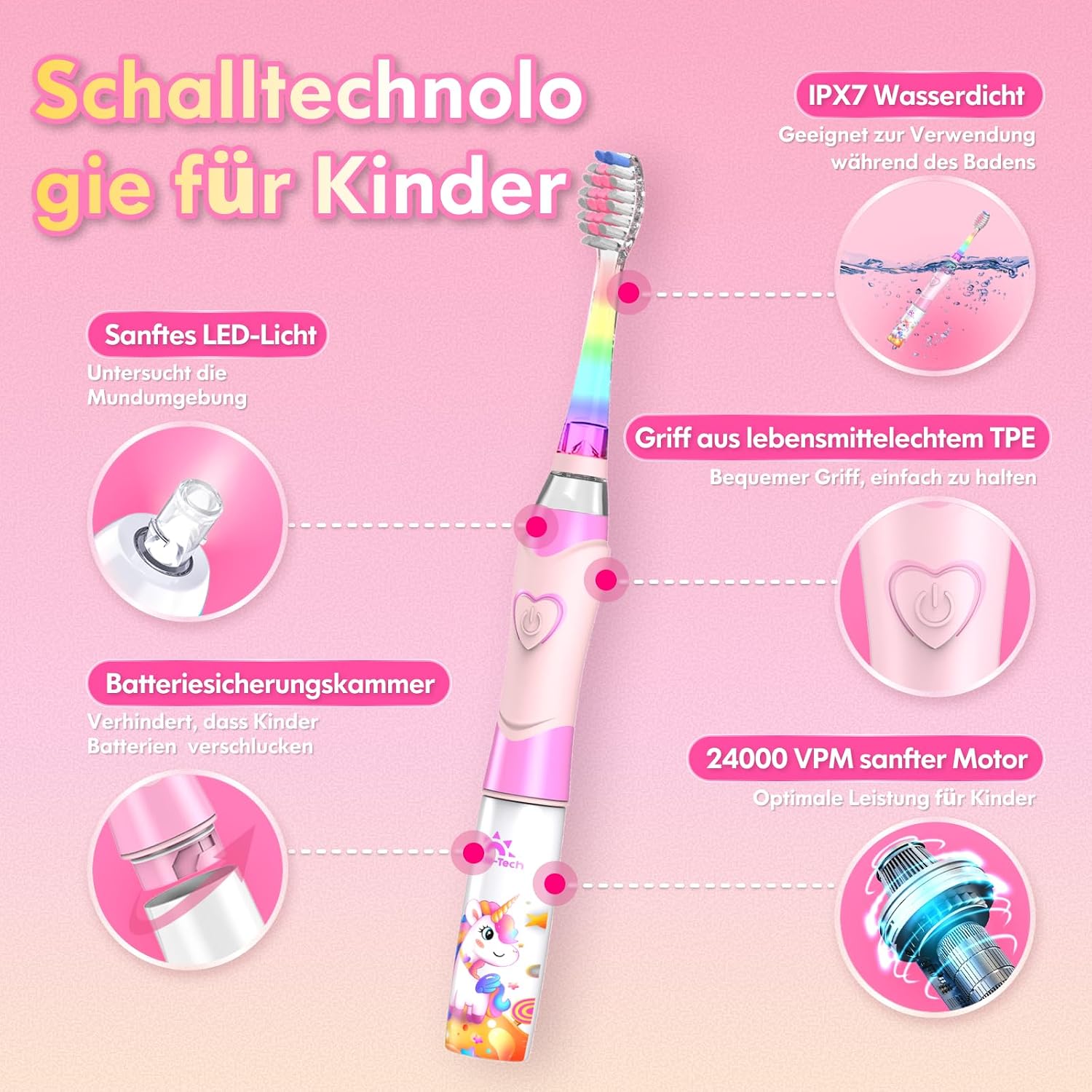 Thumbnail 3 de Elektrische Zahnbürste Kinder Einhorn Rosa 24000 VPM