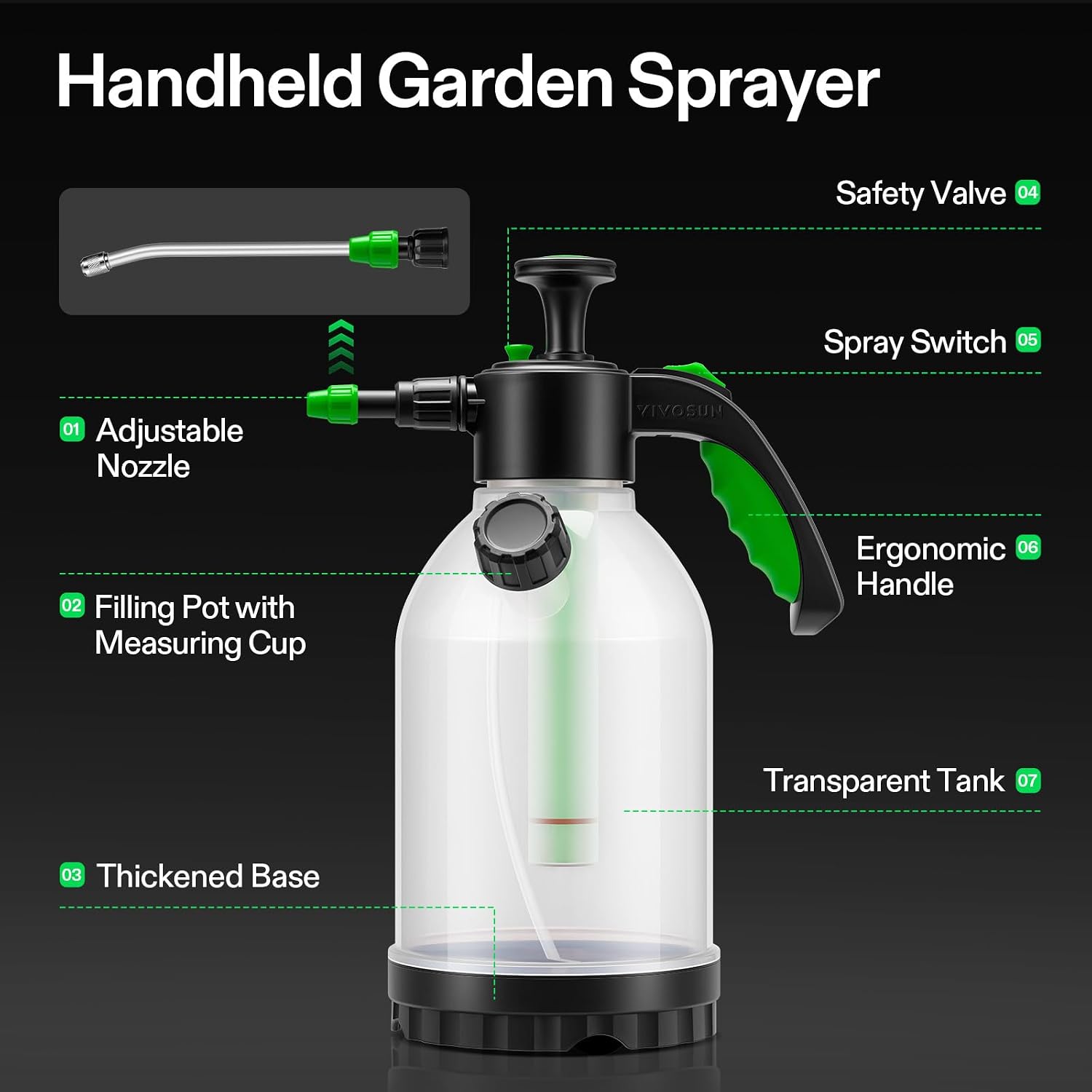 Detalle 2 de VIVOSUN VSG-SPRAY-PP2L Pump Sprayer, 70 oz, Adjustable Nozzle