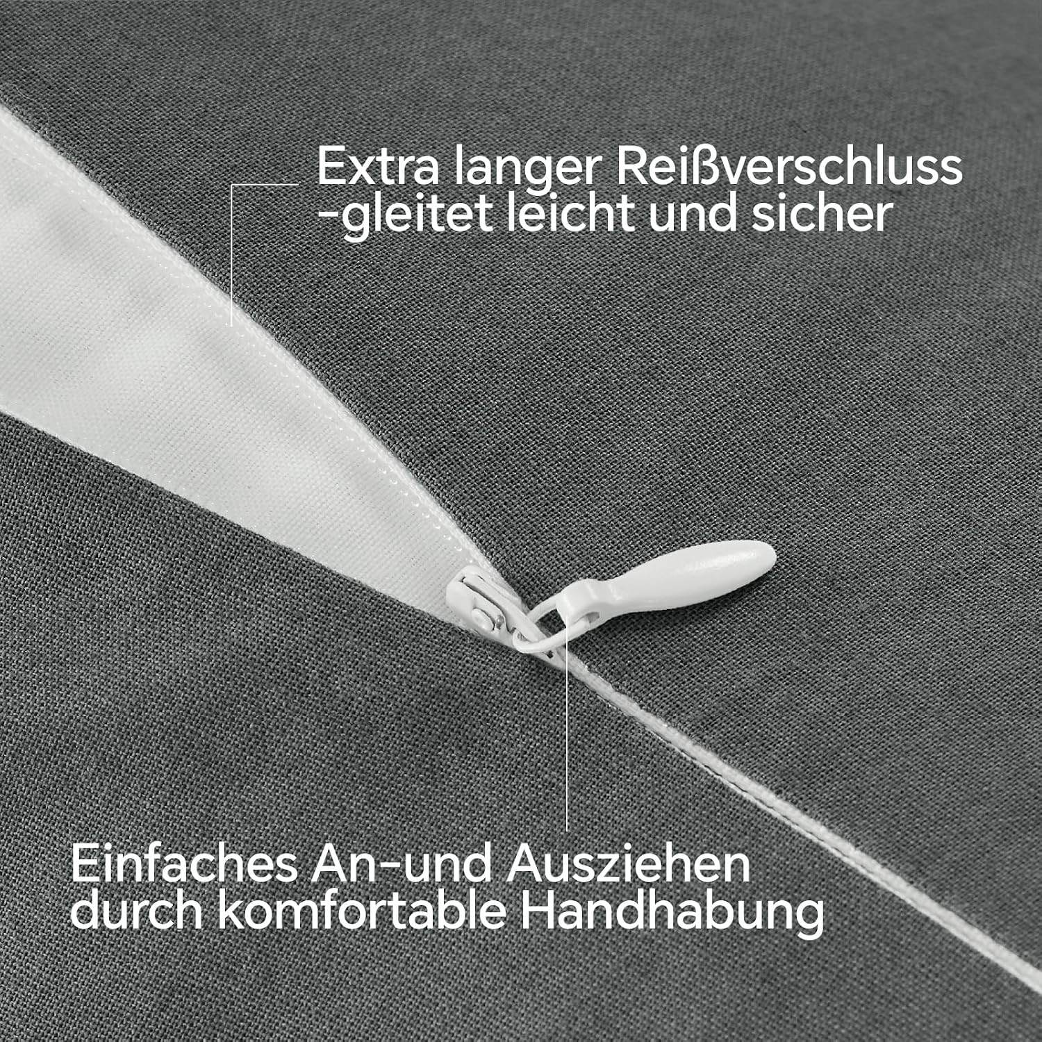 Thumbnail 4 de BEDELITE Kissenbezug 80x80 cm aus Baumwolle – Grau, 2er Set, Extra langer Reißverschluss