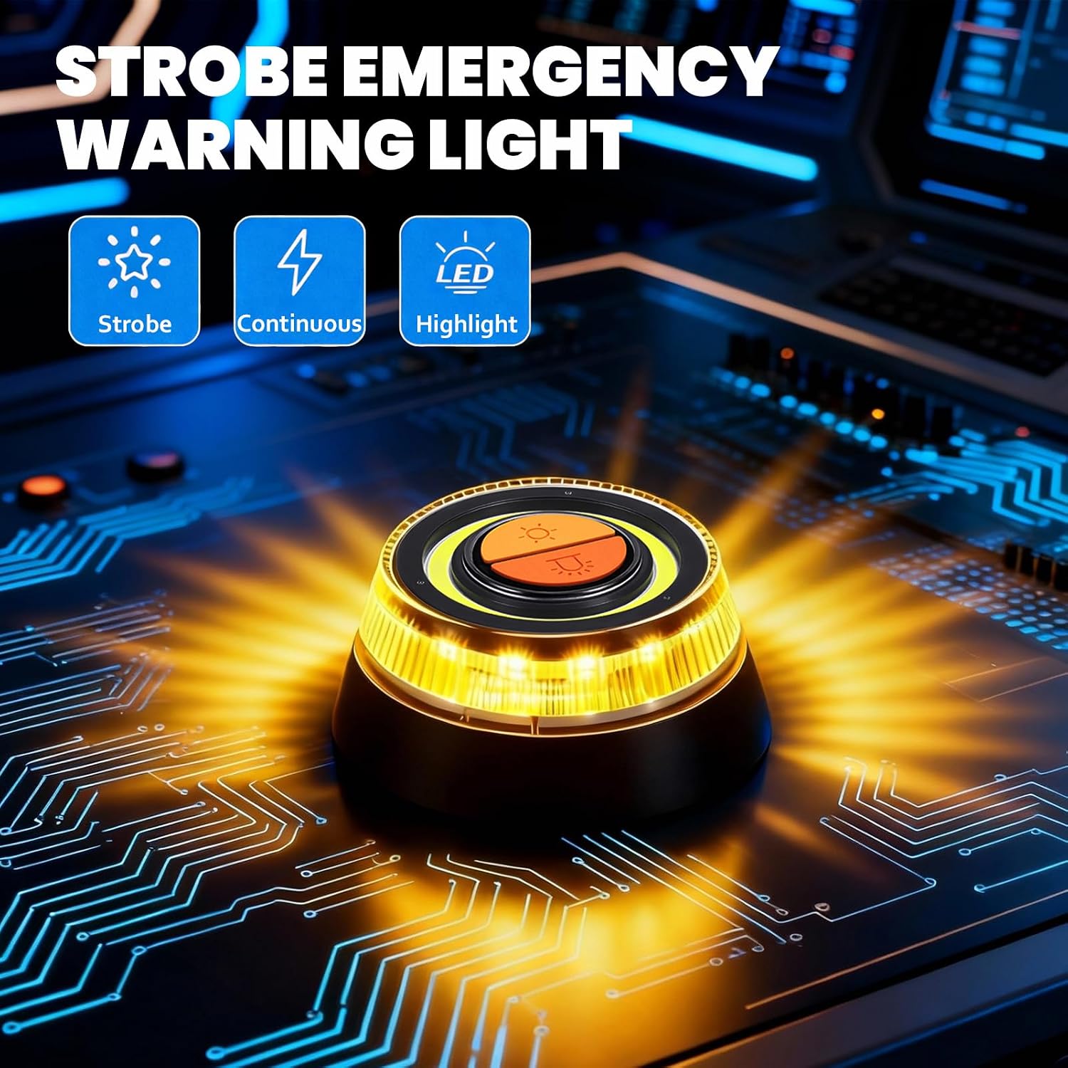 Detalle 2 de Emergency Warning Light: LED Rotating Beacon with 3 Flash Modes, Battery-Powered Magnetic Mount