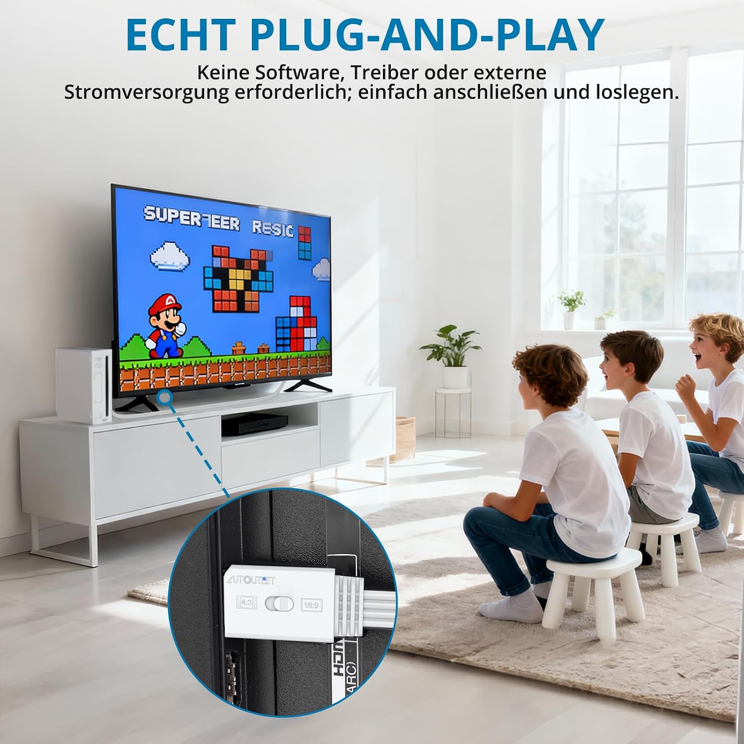Detalle de AUTOUTLET Wii HDMI Adapter: 1080p/60Hz direkter HDMI-Ausgang aus der Wii – 4:3/16:9 Konvertierung, Plug & Play