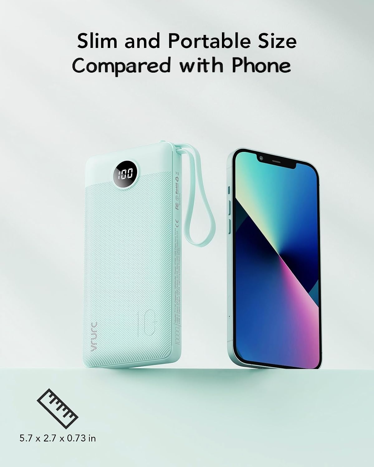 Detalle 1 de VRURC T1116 Portable Charger, 10,000mAh Power Bank with 4 Built-In Cables