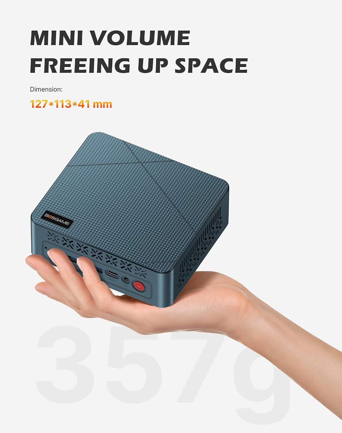 Detalle de BOSGAME E2 Mini PC (Ryzen 5 3550H, 16GB RAM, 512GB NVMe) for Triple-Display Work and Home Use