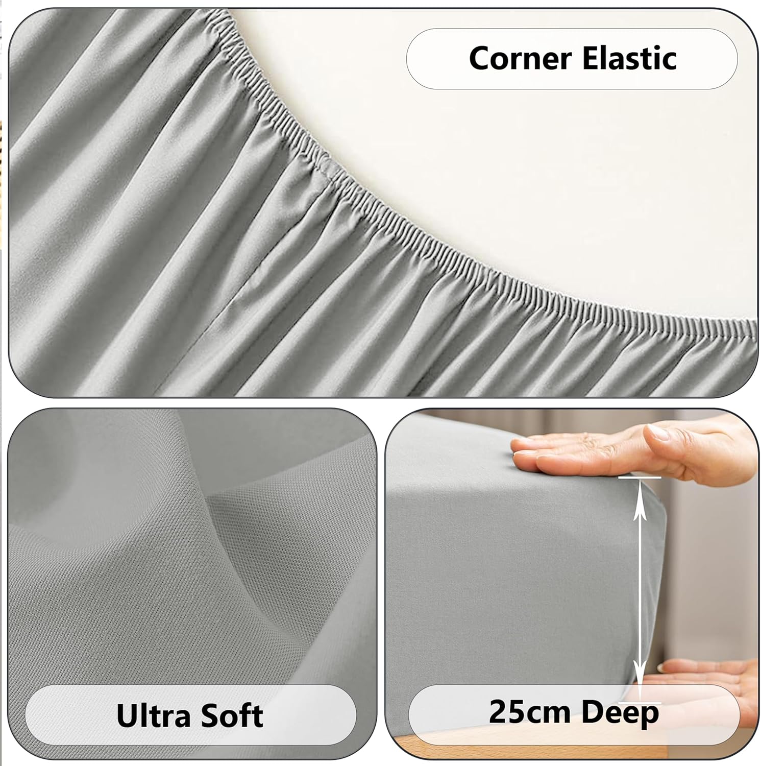 Detalle 1 de AR Ware 25 cm Double Fitted Sheet Grey
