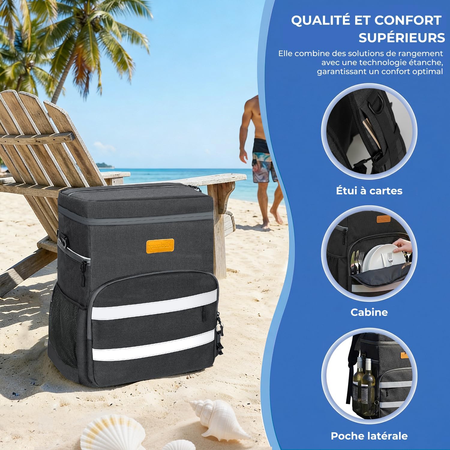 Detalle de Sac à Dos Isotherme 30L Pliable – Grand Capacité, Maintien au Frais 24H, Imperméable et Léger