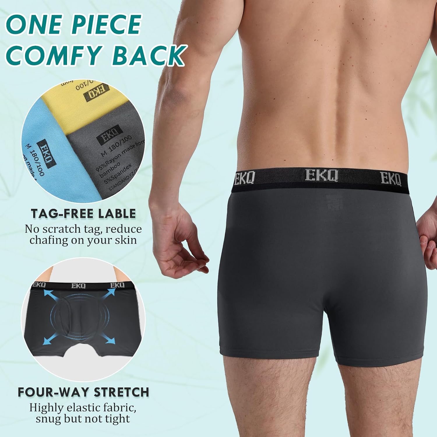 Thumbnail 3 de EKQ Men's Bamboo Rayon Boxer Briefs, 7-Pack with Stretch and Fly