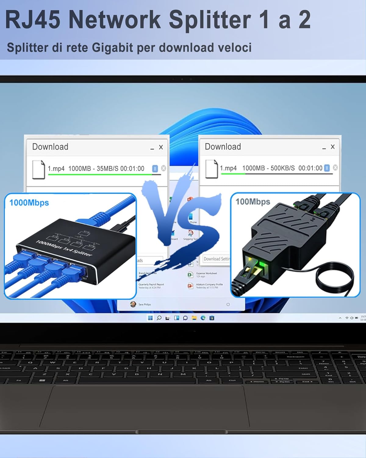 Detalle de LAN Splitter 1 auf 4 mit USB‑C Netzteil – 4‑Port Gigabit‑LAN‑Switch (1 Eingang, bis zu 4 Geräte)