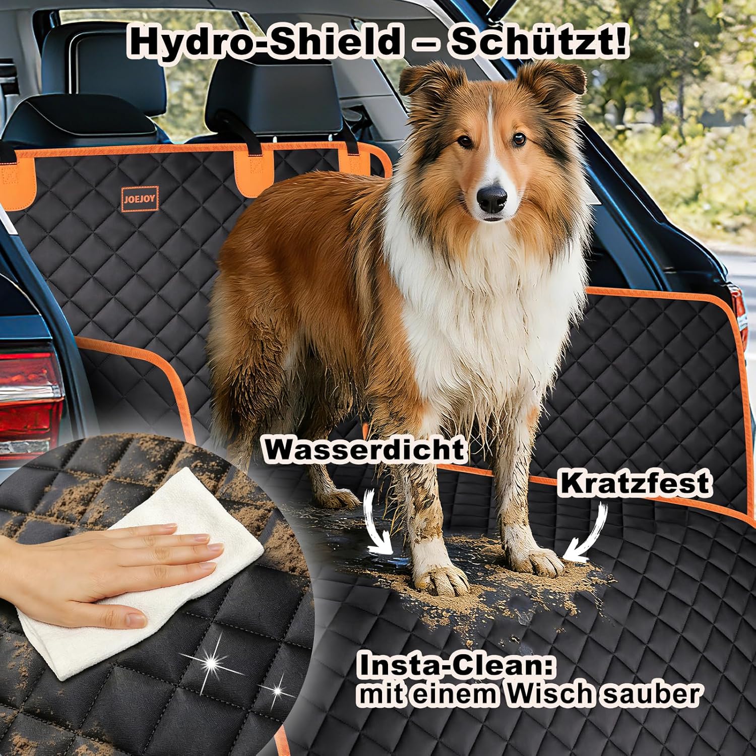 Detalle de JOEJOY Kofferraumschutz Hund mit Seiten- und Ladeschwellenschutz – universeller, wasserdichter Schutzmatte für Kofferraum
