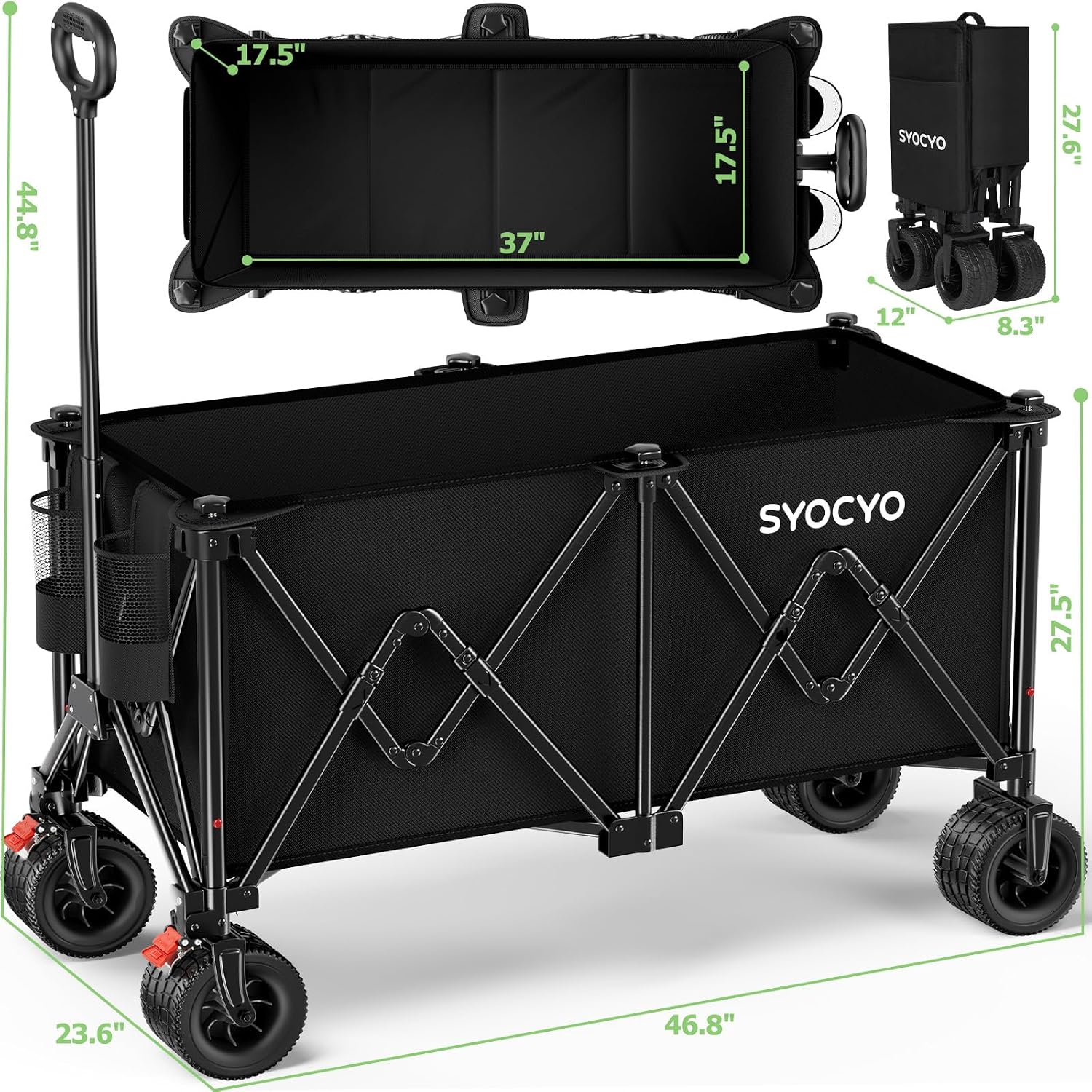 Detalle de SYOCYO SY-L Foldable Utility Wagon, 340L, 580-lb Capacity, All-Terrain Wheels