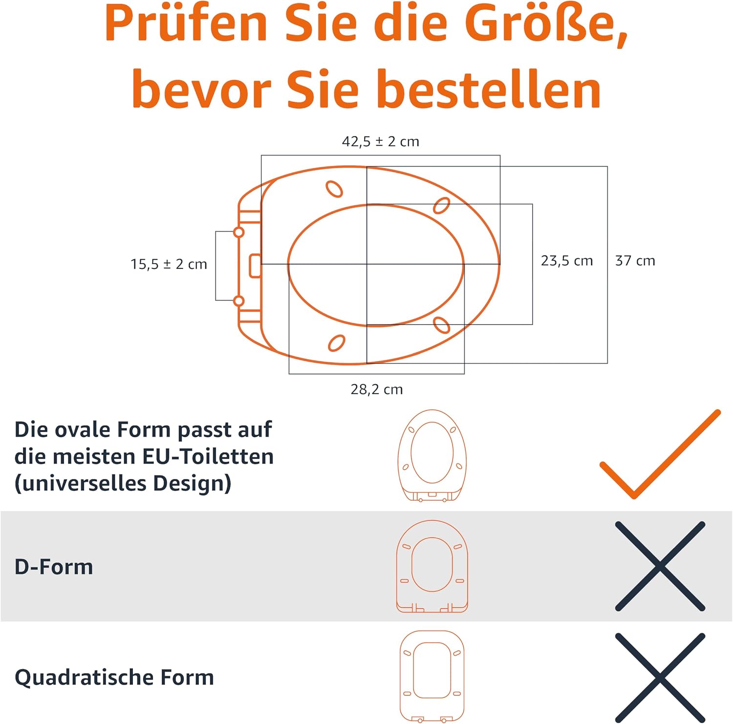 Detalle de Amazon Basics Oval Robuster WC-Sitz aus Urea-Material – Sicherheitsdeckel, Soft-Close & Absenkautomatik, universal 37 × 42 cm, Weiß