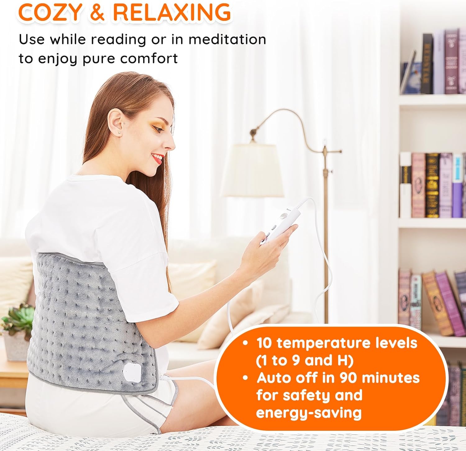Thumbnail 2 de Electric Heating Pad for Back, Neck & Shoulders (30x60cm, Grey) with 10 Heat Levels and Auto Shut Off