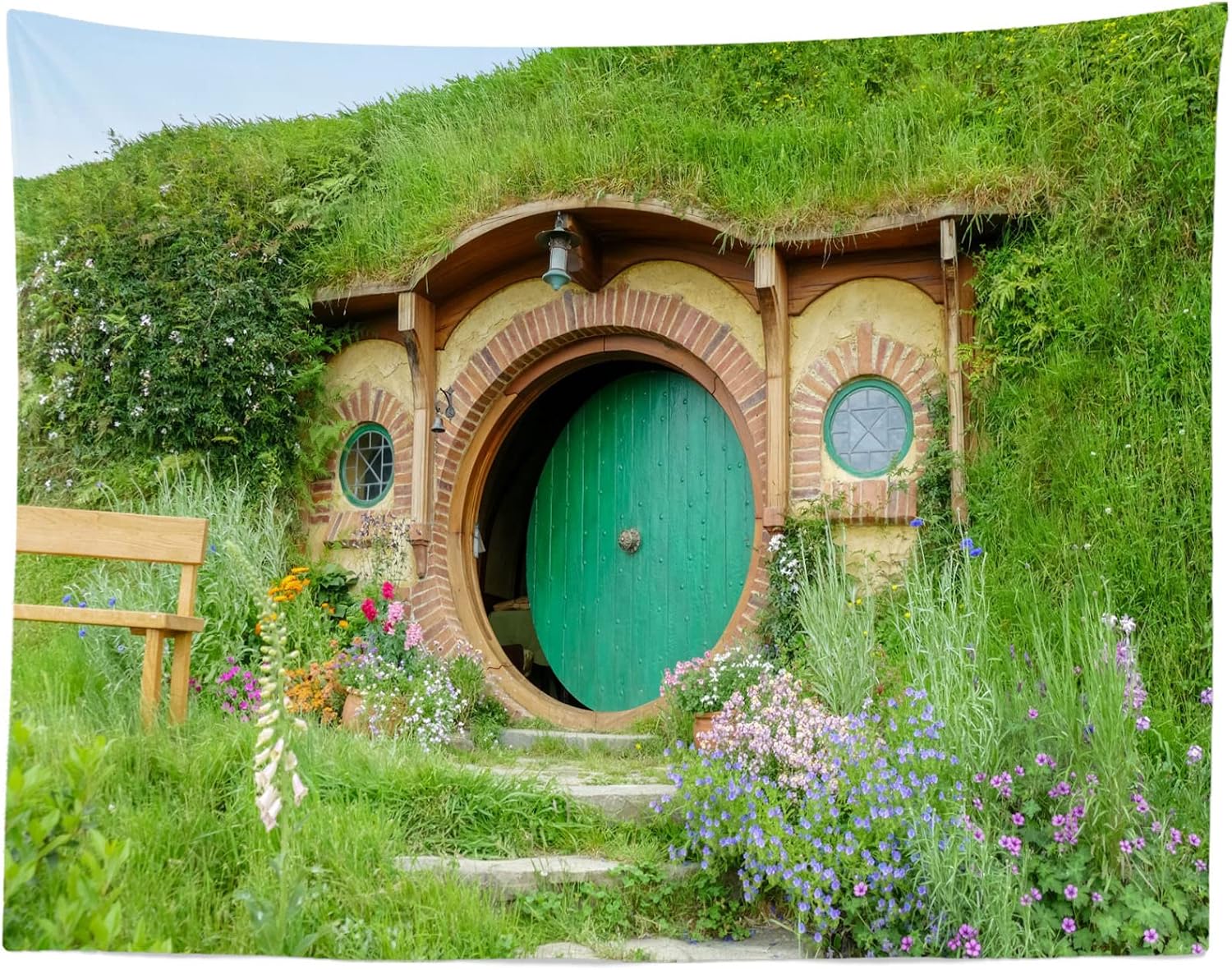 Detalle de BELECO 3x2.5m Fabric Hobbit Cave Photography Backdrop (Polyester, Green Grass Garden)