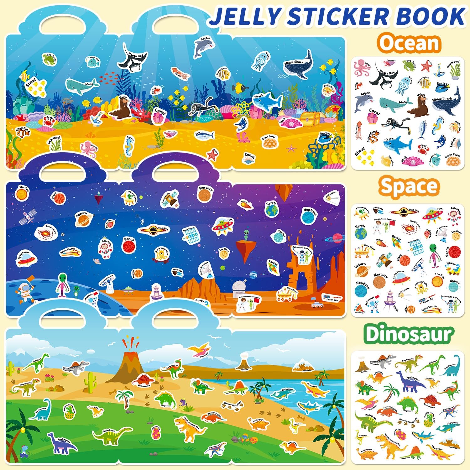 Thumbnail 4 de 6-Set Reusable Jelly Sticker Book for Toddlers (Ages 3–6) — Travel Sticker Activity Toys, 6 Themes