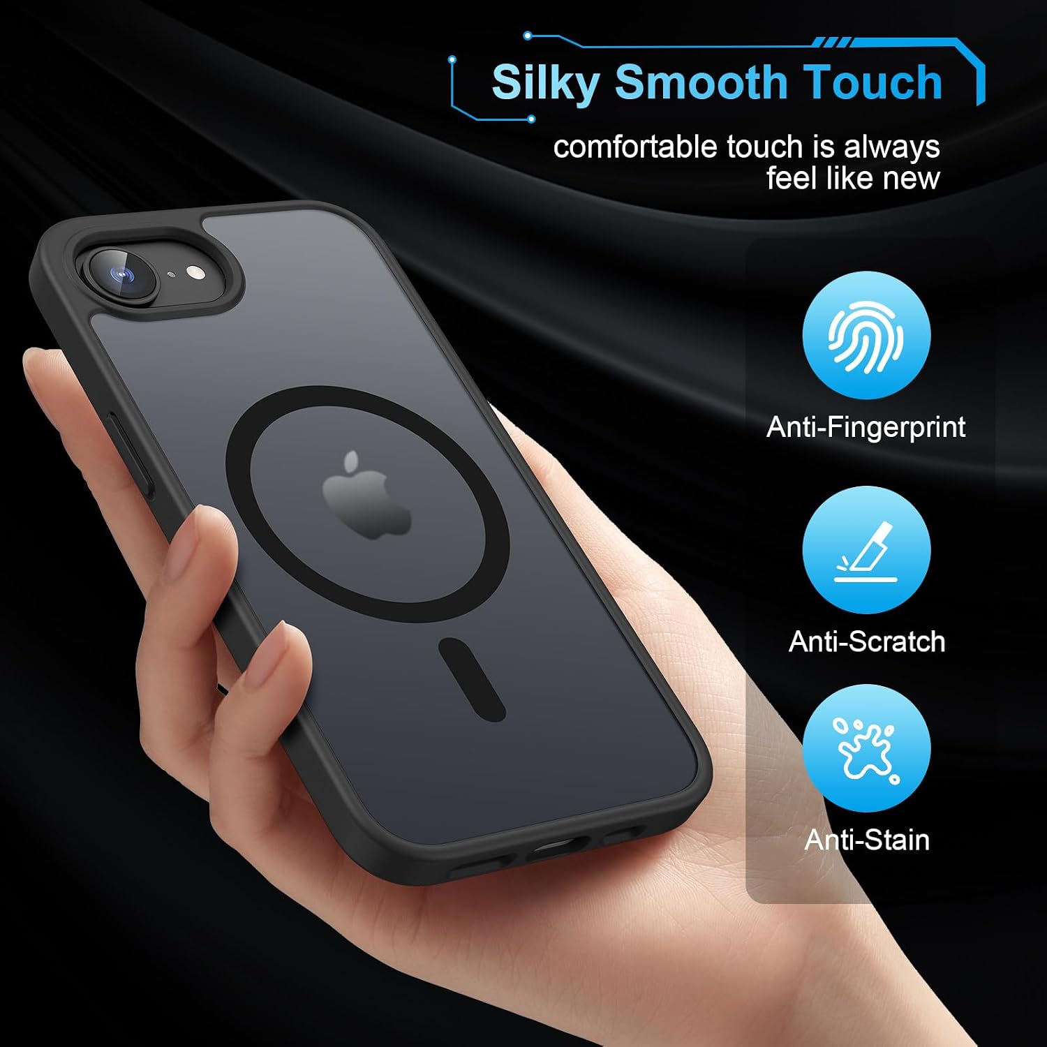 Detalle de TQIAHF Cover Magnetica per iPhone 16e/17e con 2 Pellicole in Vetro Temperato – Nero