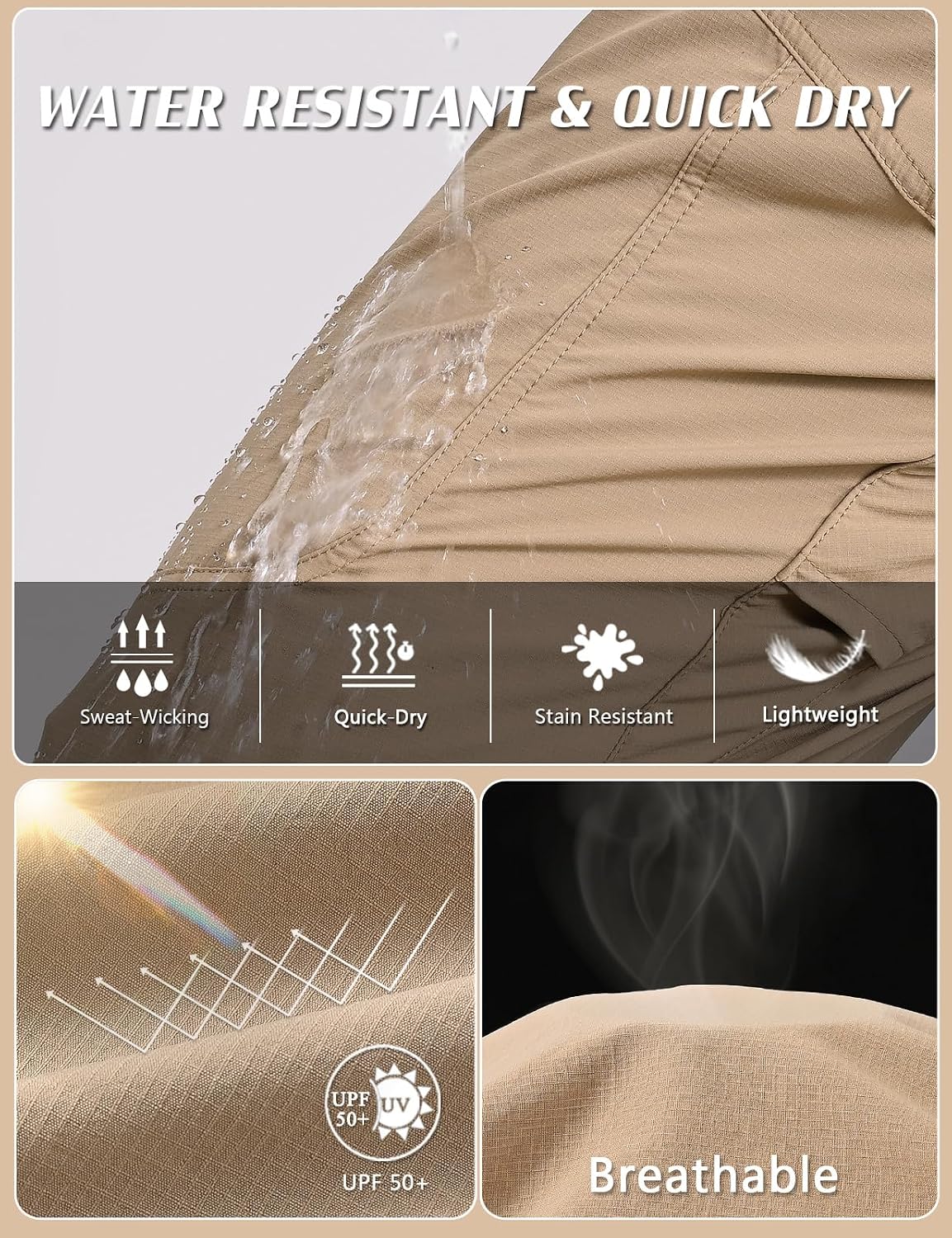 Detalle de SPOSULEI Mens Lightweight Cargo Hiking Outdoor Pants
