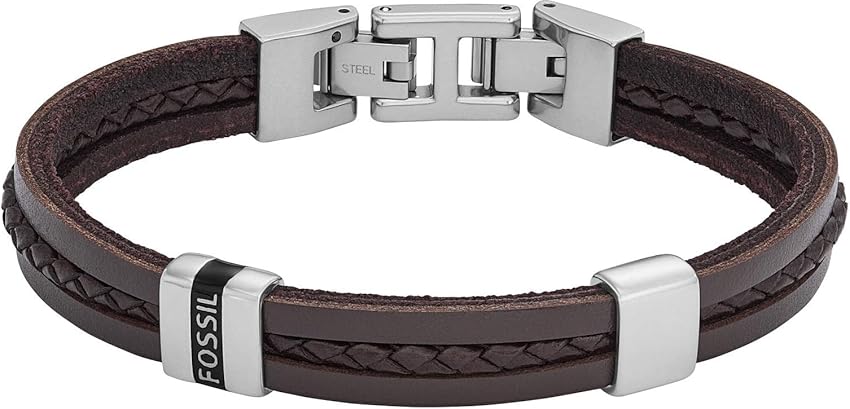 Detalle de FOSSIL Pulsera All Stacked Up de piel marrón 🟤