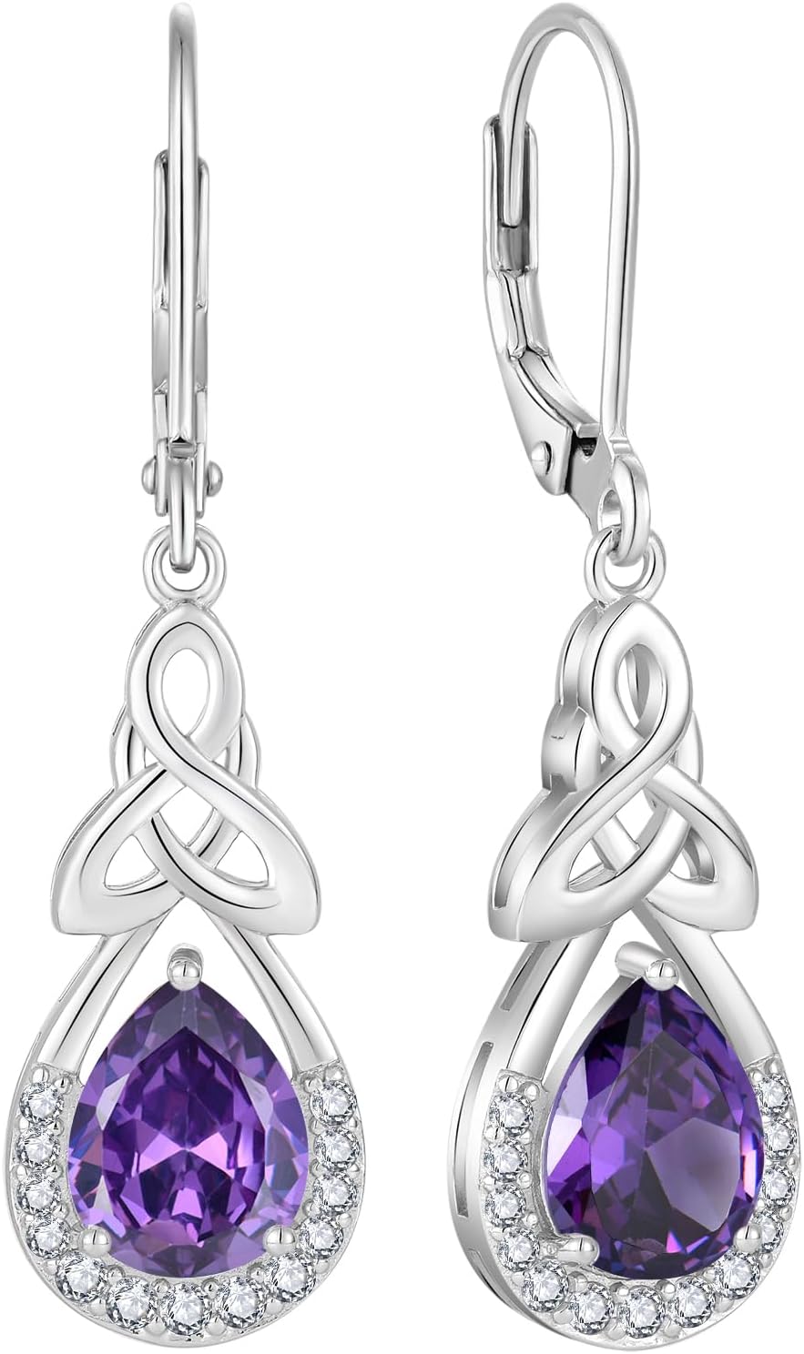 Thumbnail 6 de FJ keltischer Knoten Ohrhänger aus 925er Sterling Silber mit Infinity-Tropfen und Geburtsstein