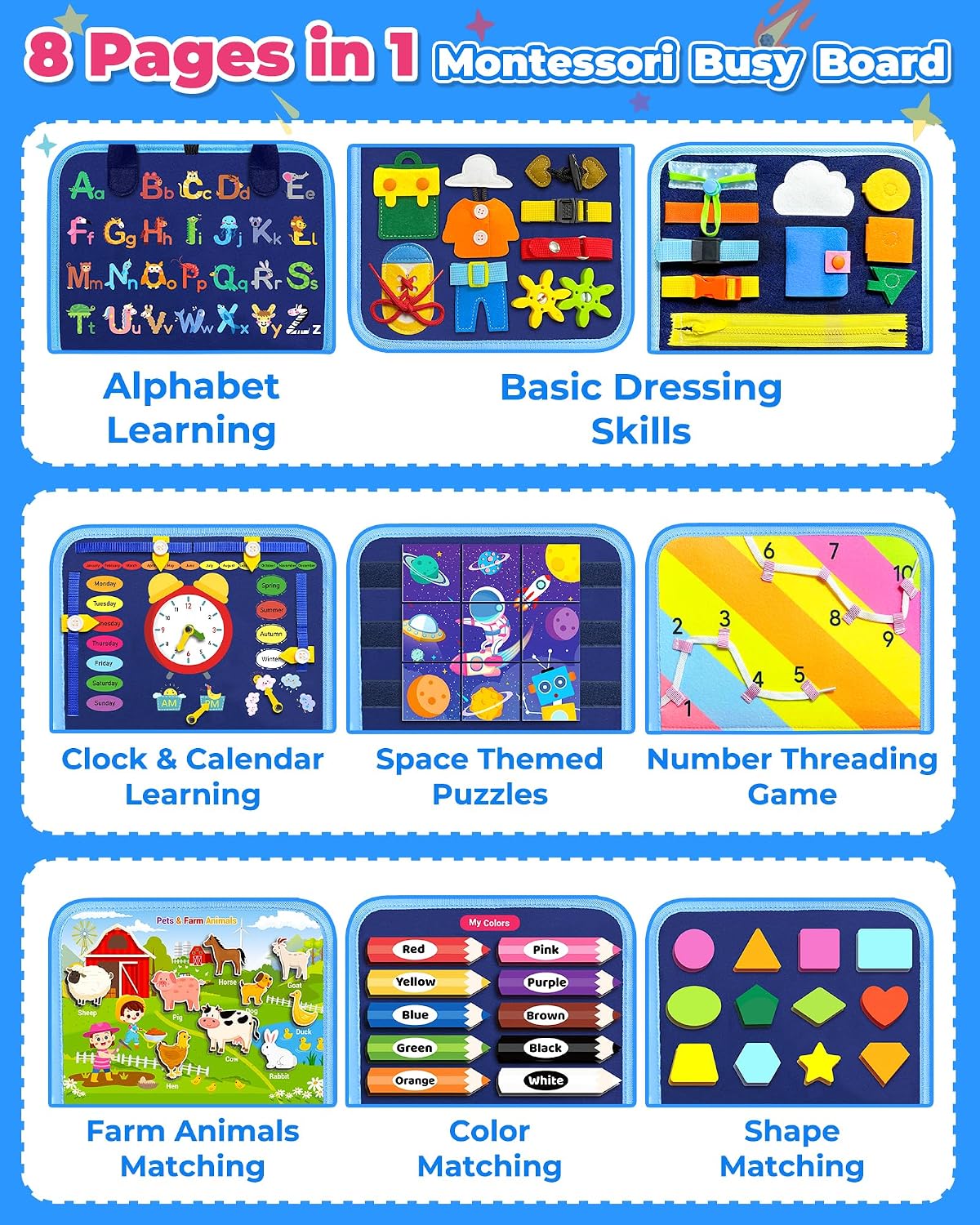Detalle de Gojmzo Busy Board 8‑Page Montessori
