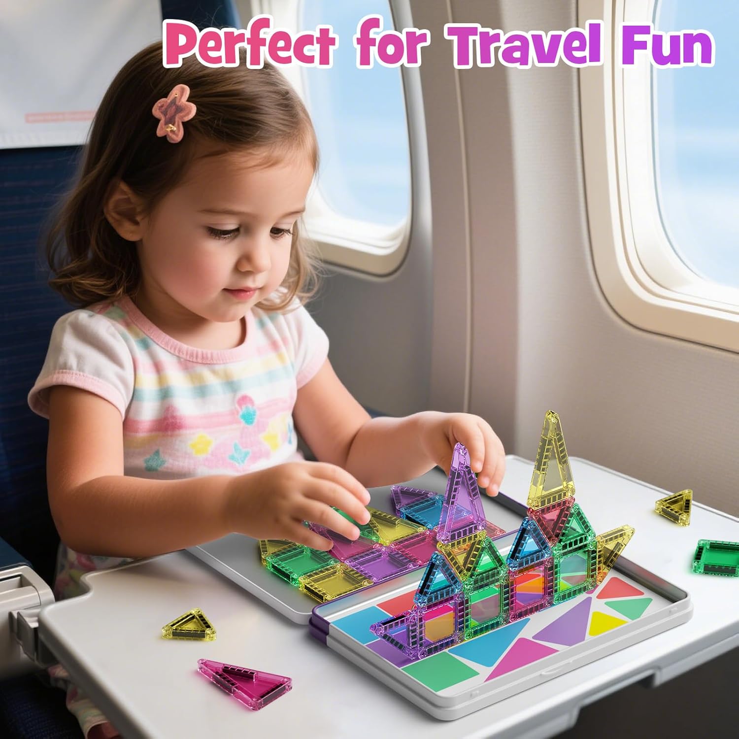 Detalle de Magnetische Fliesen – 40-teiliges Reise-Set mit Metallbox, mini Magnetbausteine für unterwegs (Alter 3+)