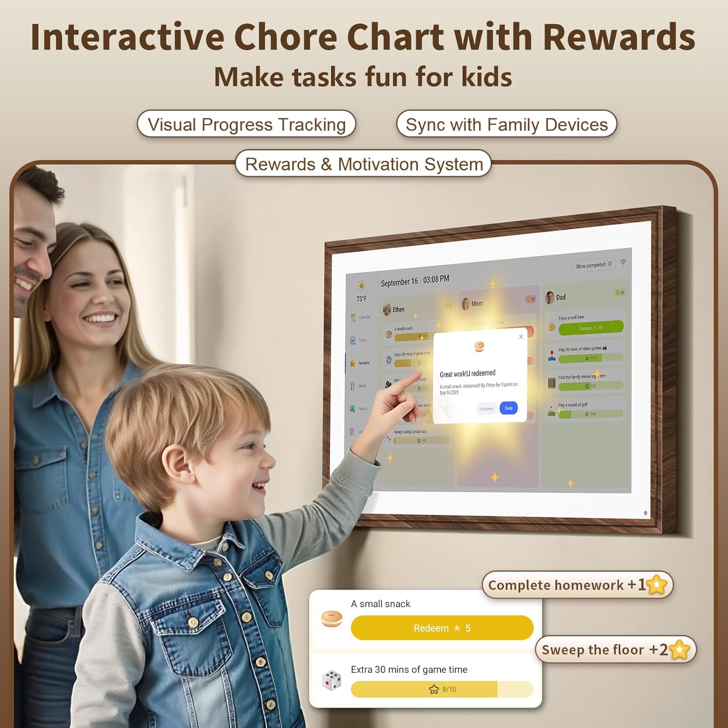 Thumbnail 3 de 21.5-Inch Digital Calendar Chore Chart with Touchscreen (Full HD) — Wall & Desk Family Planner