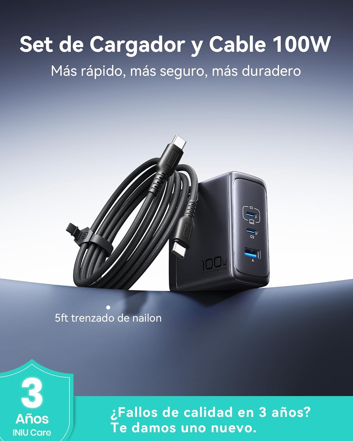 Thumbnail 3 de INIU 100W Cargador USB C ⚡ Carga Rápida para MacBook y Galaxy