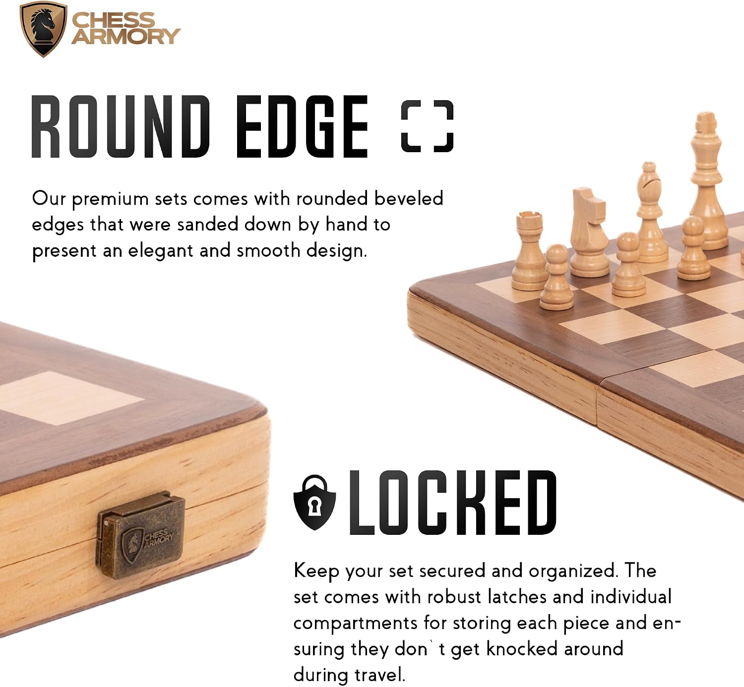 Detalle 2 de 15-Inch Magnetic Wooden Chess Set with Folding Board and Handcrafted Staunton Pieces