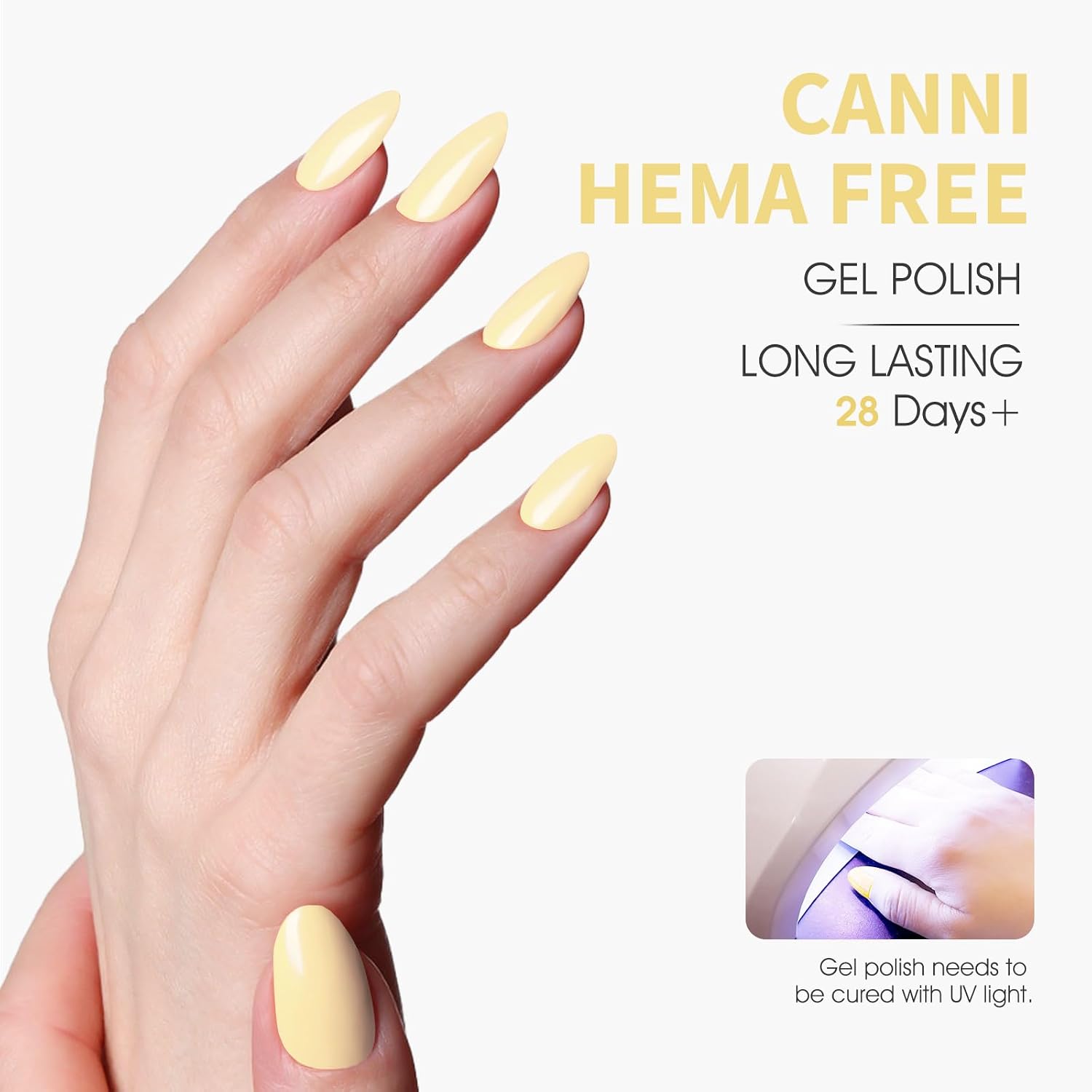 Detalle de CANNI Pastel Yellow Gel Nail Polish – 1Pcs Pale Light Yellow, High-Pigment, Soak Off