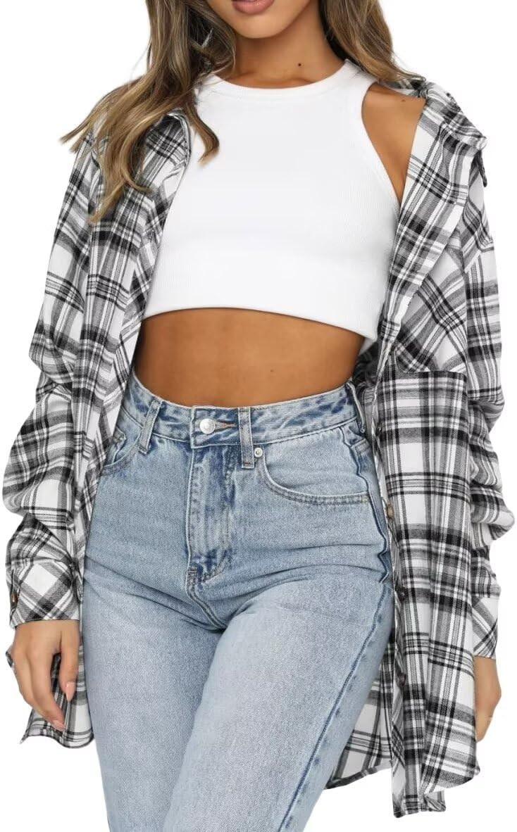 Thumbnail 6 de LACOZY Womens Flannel Check Shirt – Oversized Buffalo Plaid, Long Sleeve, Button-Down