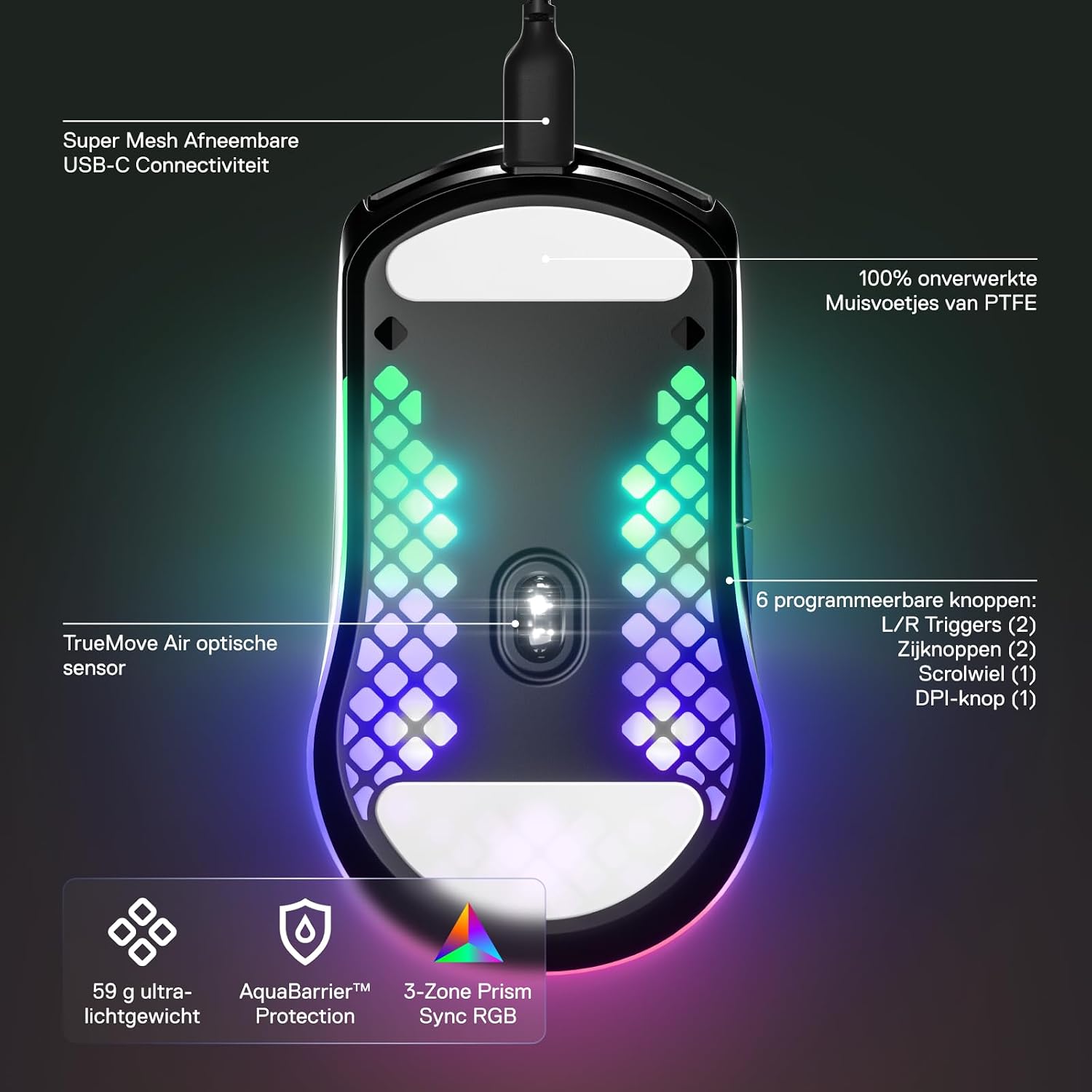 Thumbnail 2 de SteelSeries Aerox 3 62599 Onyx geperforeerde RGB-gamingmuis, 8.500 DPI, IP54