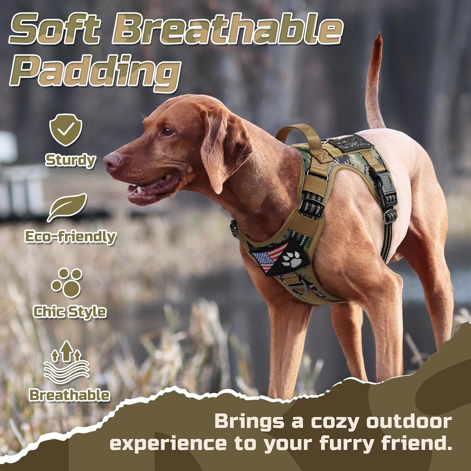 Thumbnail 6 de rabbitgoo Large Dog Tactical No-Pull Harness with Molle Panel (Brown Camo) – Adjustable, Reflective Control Handle, Size L